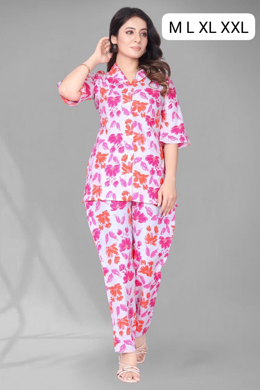 Pink Floral Printed Co-Ord Set – Shirt & Pant | Comfortable Daily Wear
