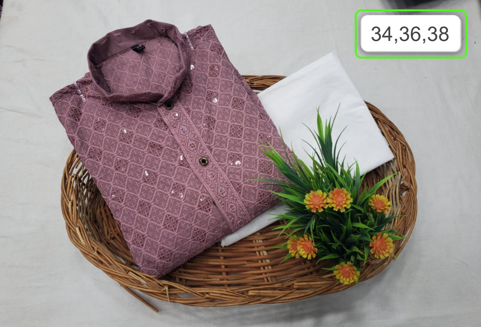 Men's Embroidered Brown Kurta with White Pajama - Traditional Ethnic Wear