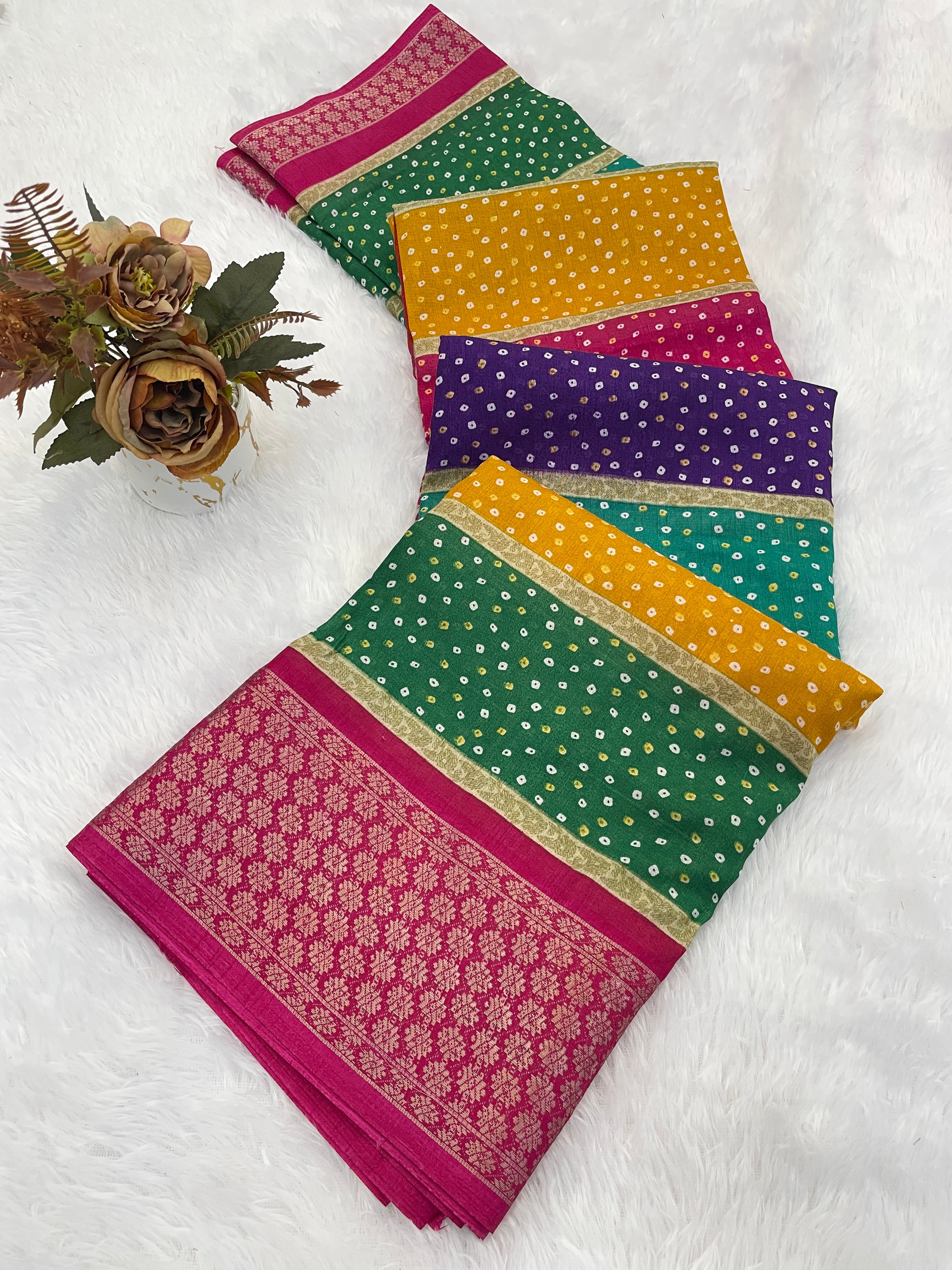 Designer Bandhani Print With Designer Pllu Women Saree