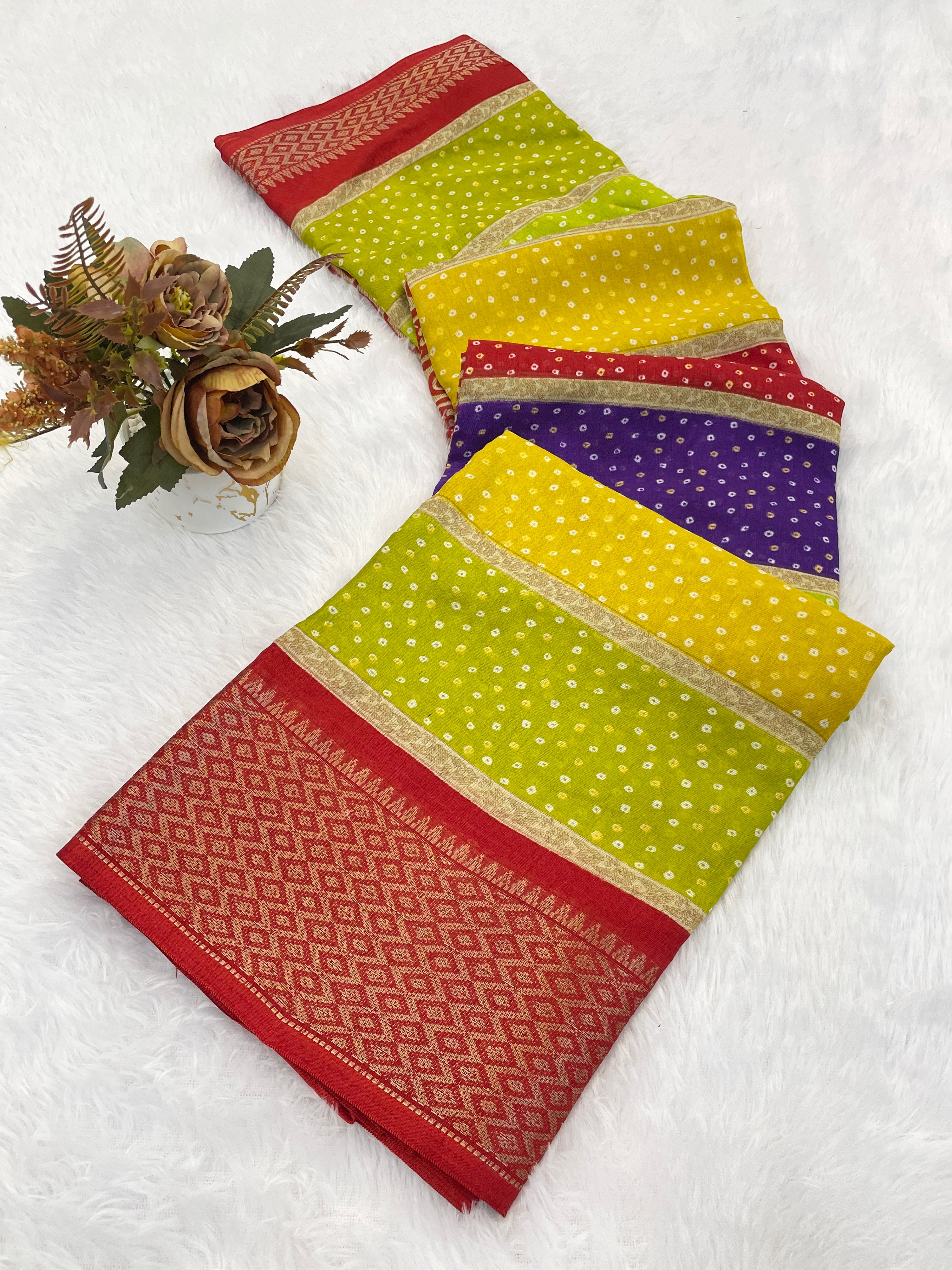 Designer Bandhani Print With Designer Pllu Women Saree