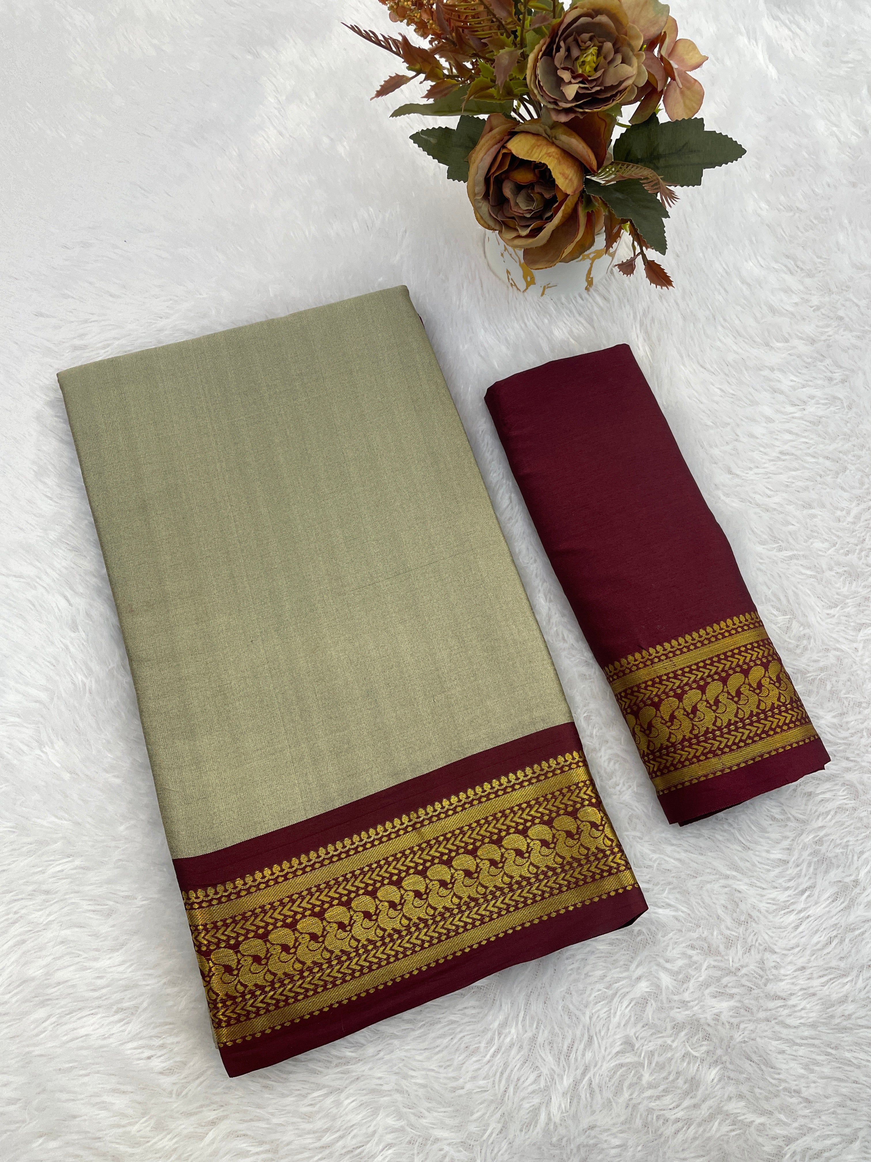Aura Cotton Designer Border With chitt pallu saree For Women