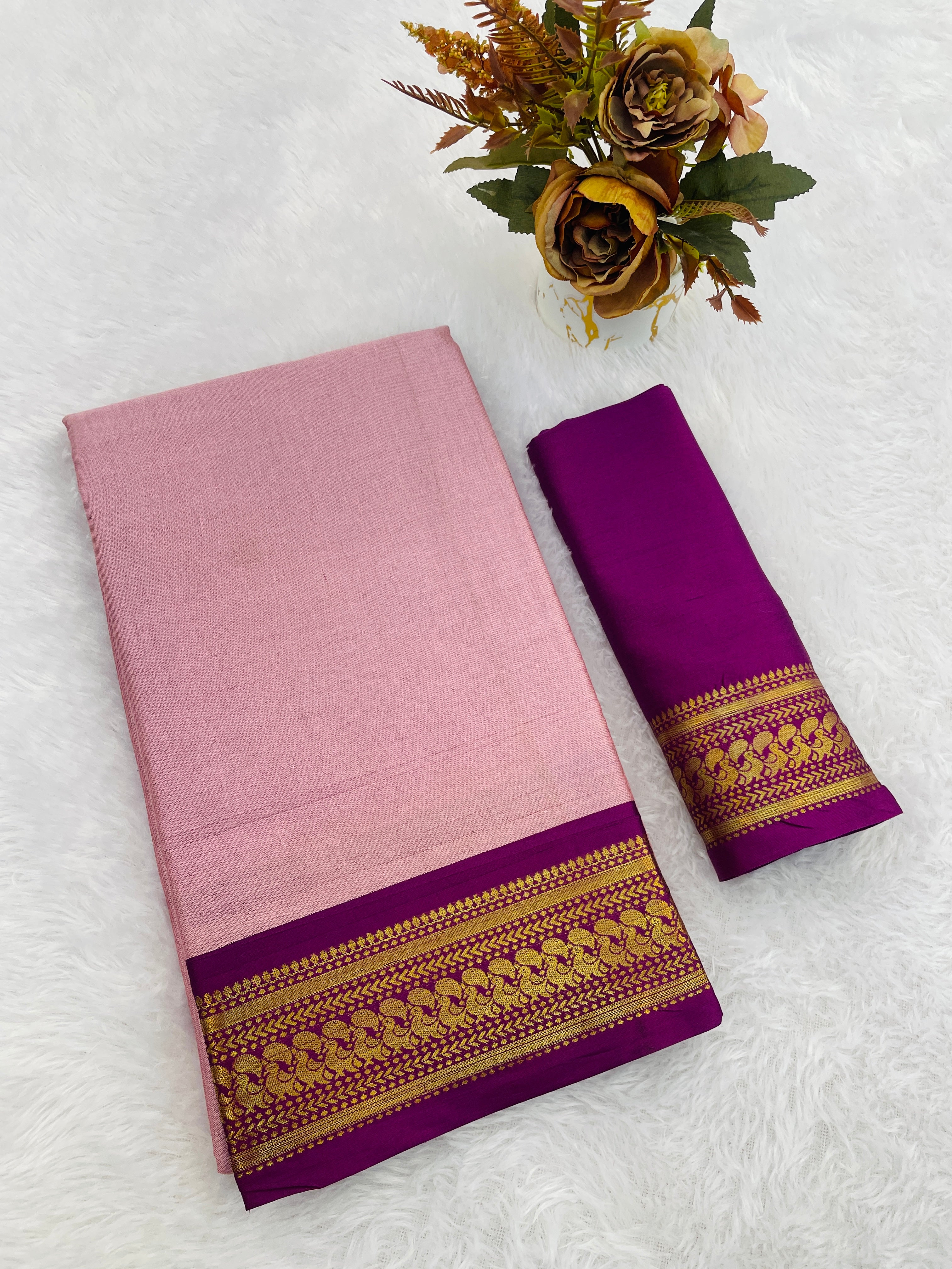 Aura Cotton Designer Border With chitt pallu saree For Women