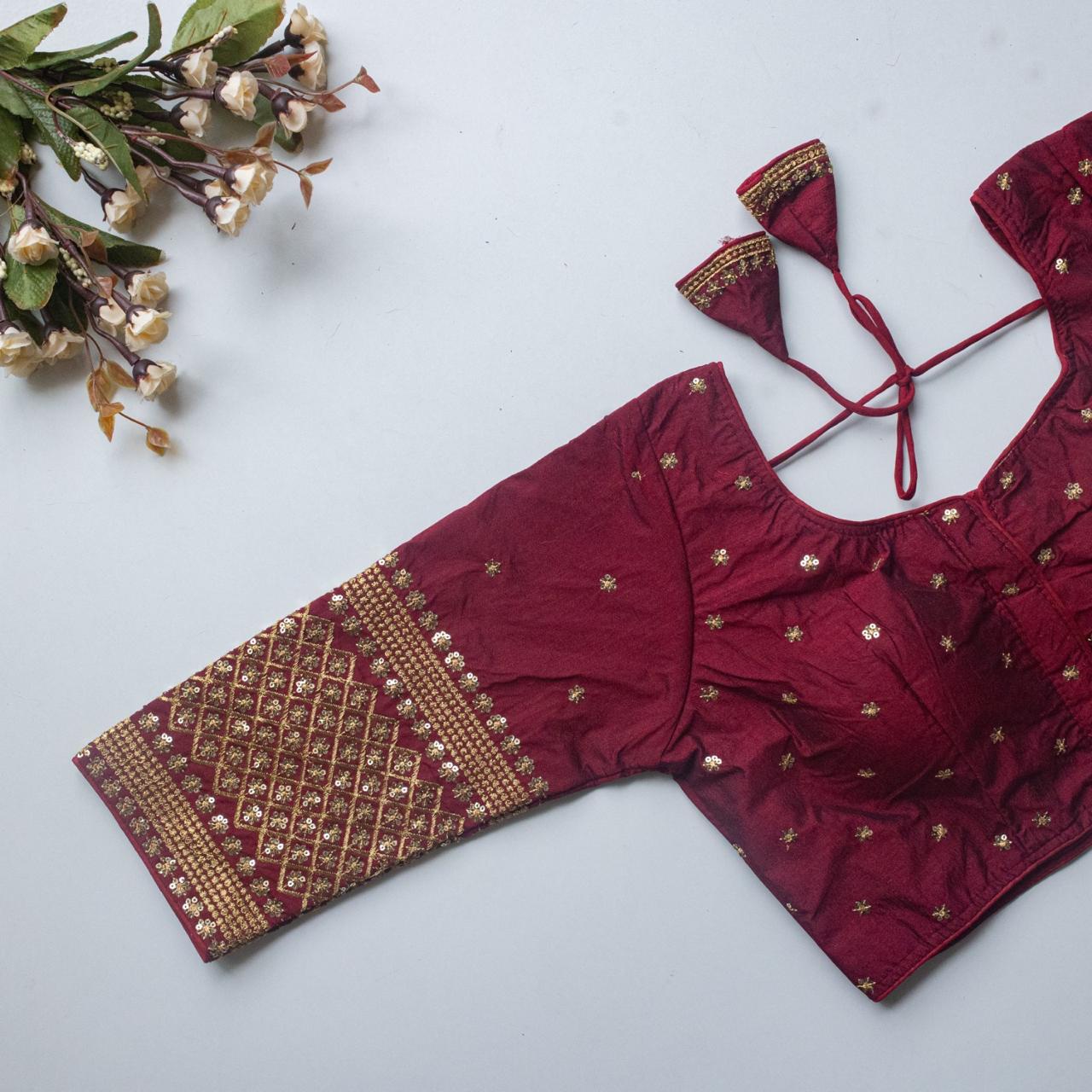Elegant Maroon Silk Blend Embroidered Designer Blouse with Sequin Work