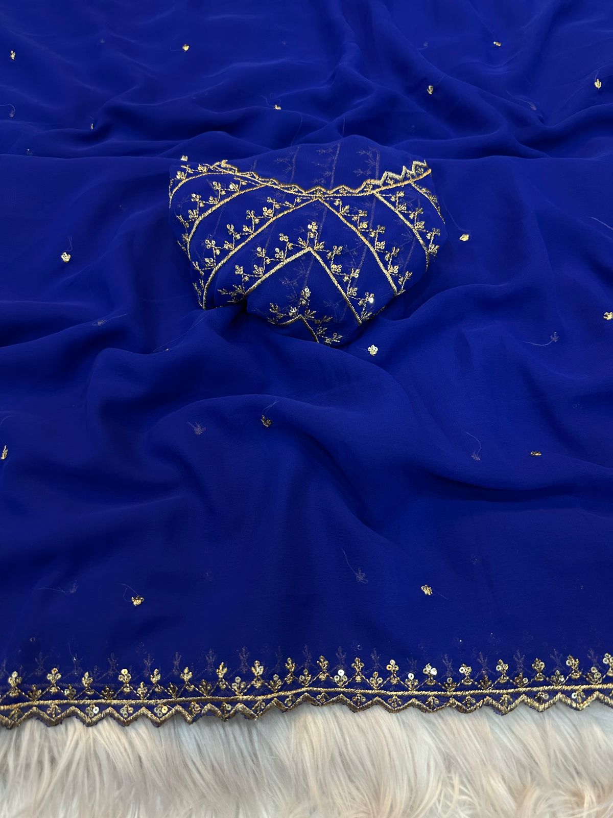 Pure Soft Georgatte Fabric Saree With Heavy Embroidery Work & Fancy Work Blouse
