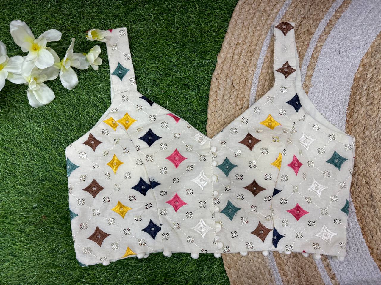 Cotton Embroidery Work sleeveless Women Blouse