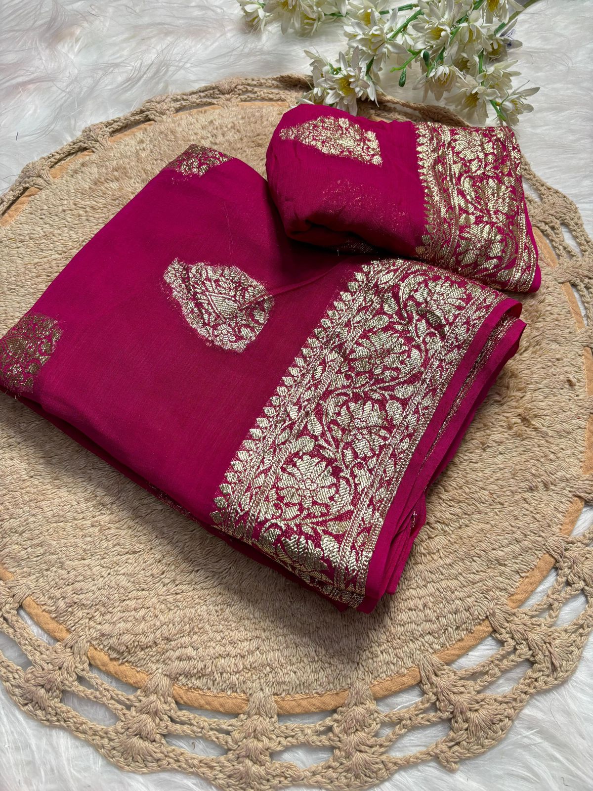 Royal Magenta Banarasi Silk Saree with Zari Work Border