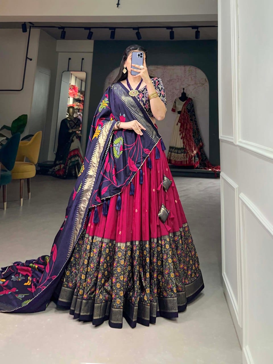 Traditional Mustard & Maroon Banarasi Lehenga with Embroidered Blouse and Dupatta