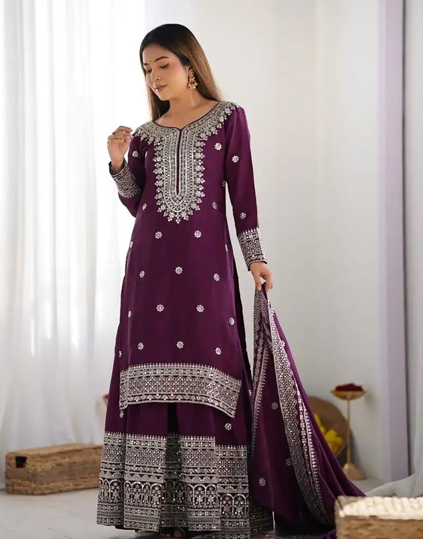 Women Silk Kurta Pant Dupatta Set