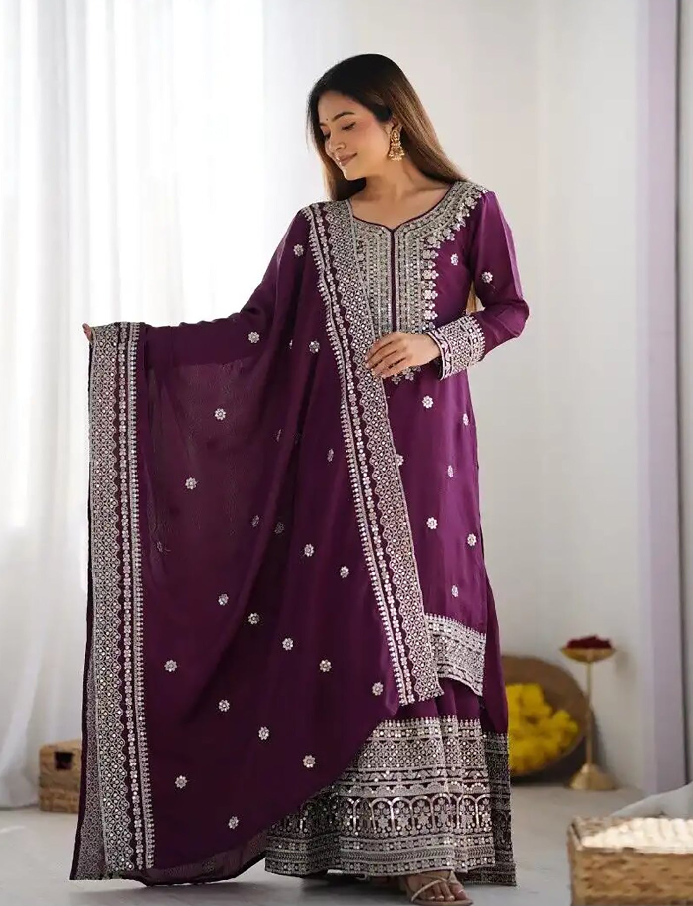 Women Silk Kurta Pant Dupatta Set