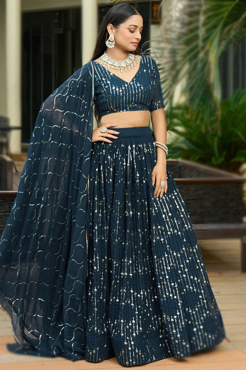 Embllished Semi Stitched Lehenga Choli (Cerulean)