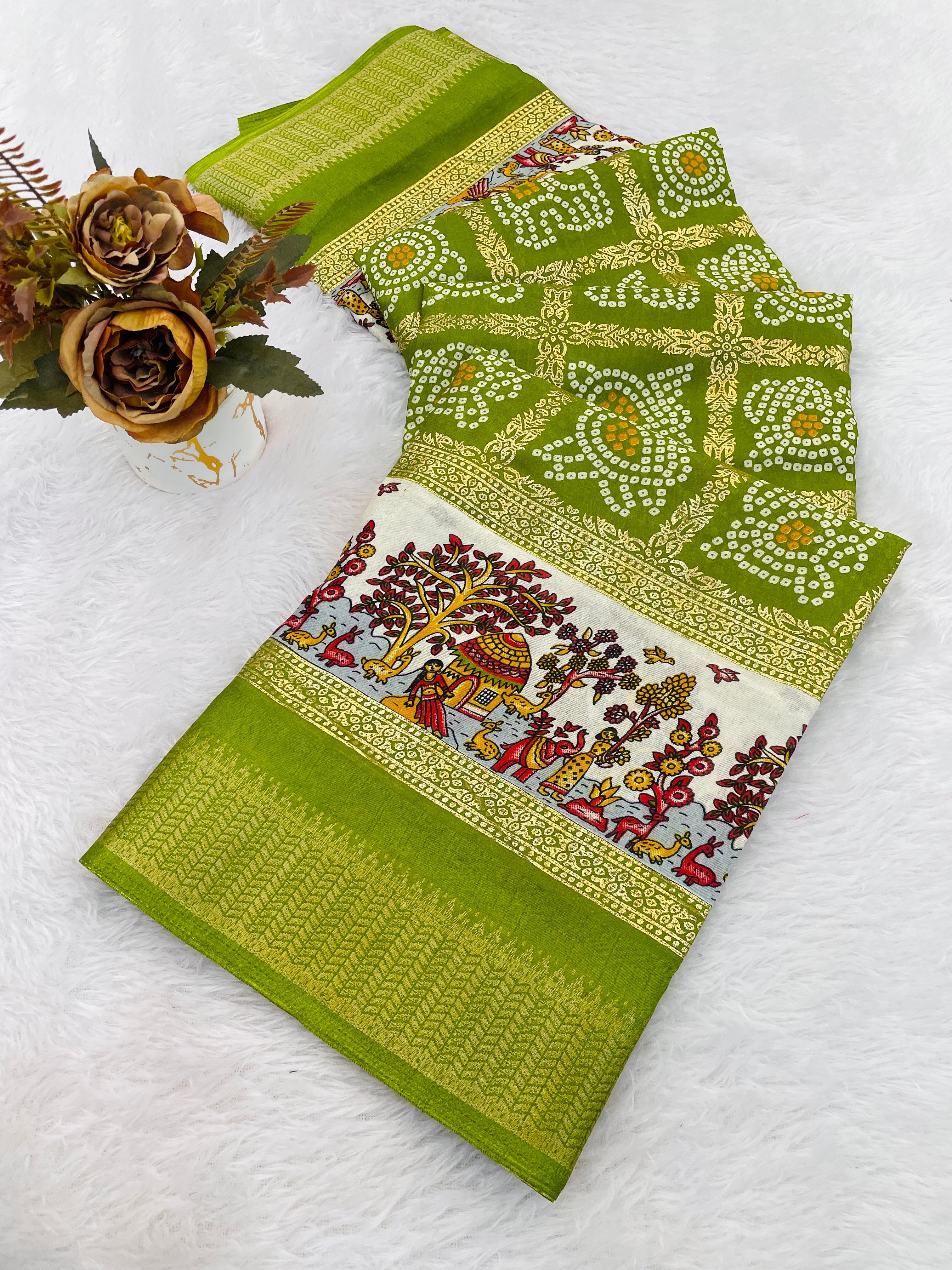 Designer Bandhani Print With Foil Print Women Saree