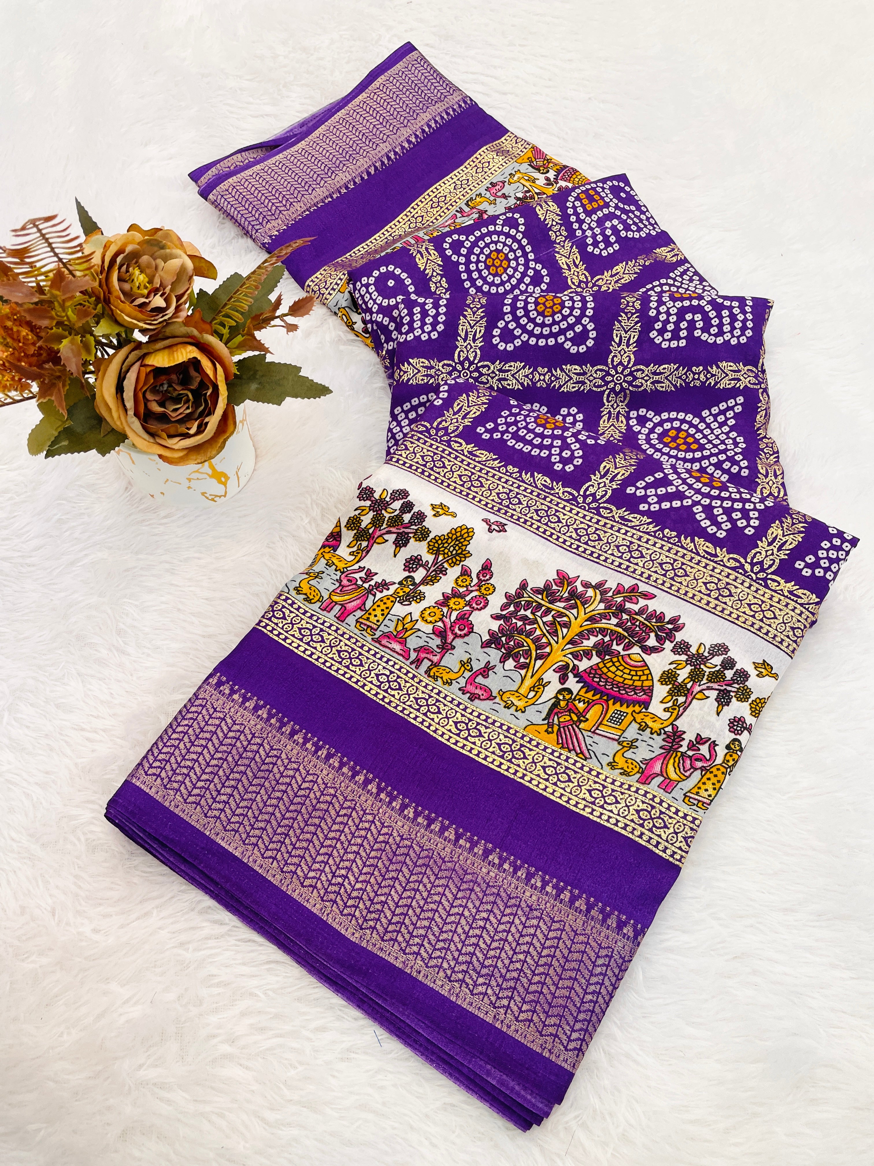 Designer Bandhani Print With Foil Print Women Saree