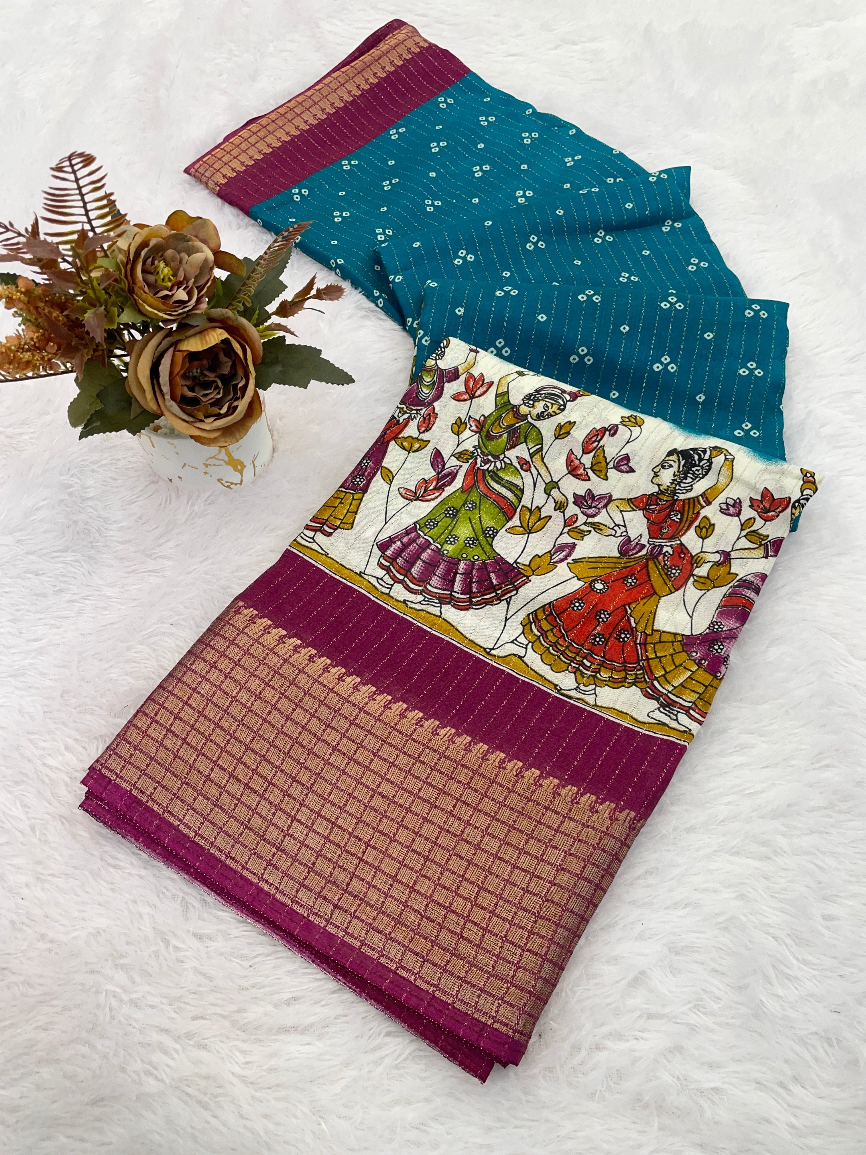 Designer Kalamkari Print With Designer Pllu Women Saree