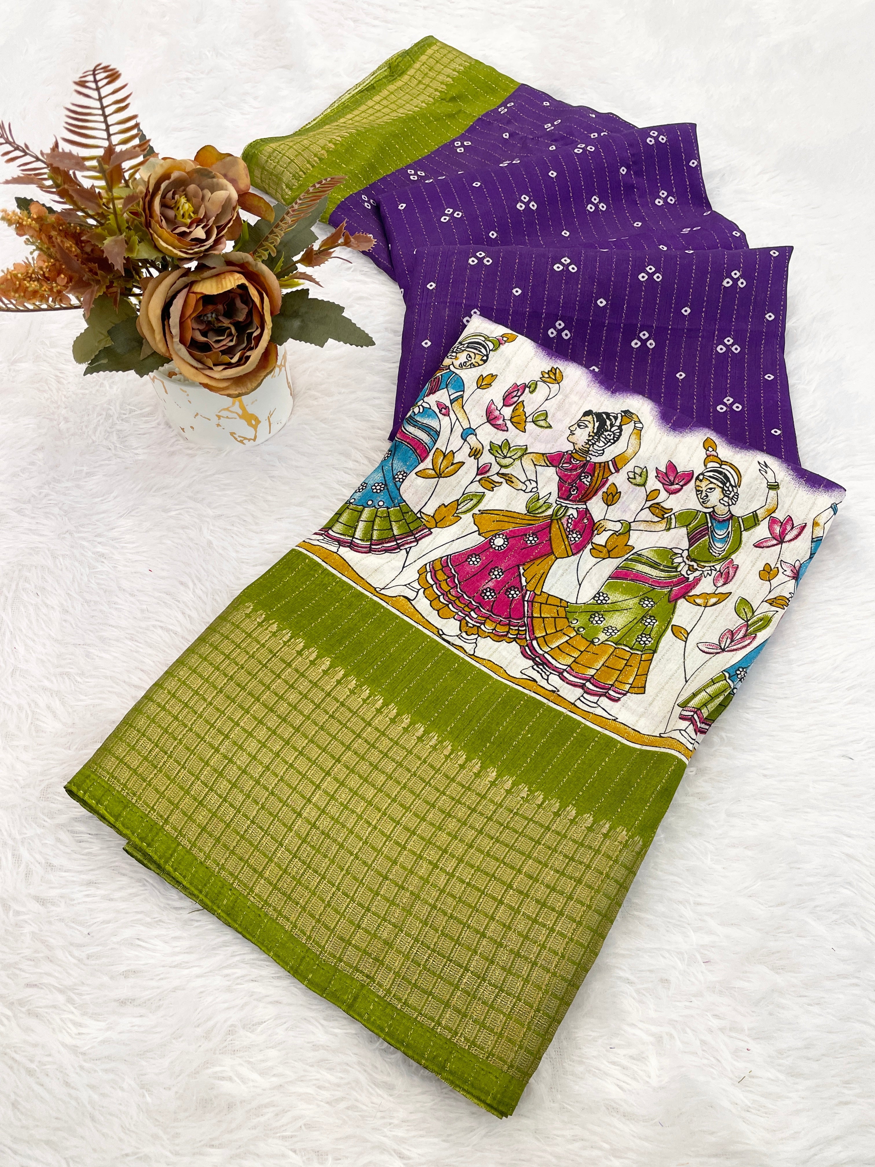 Designer Kalamkari Print With Designer Pllu Women Saree