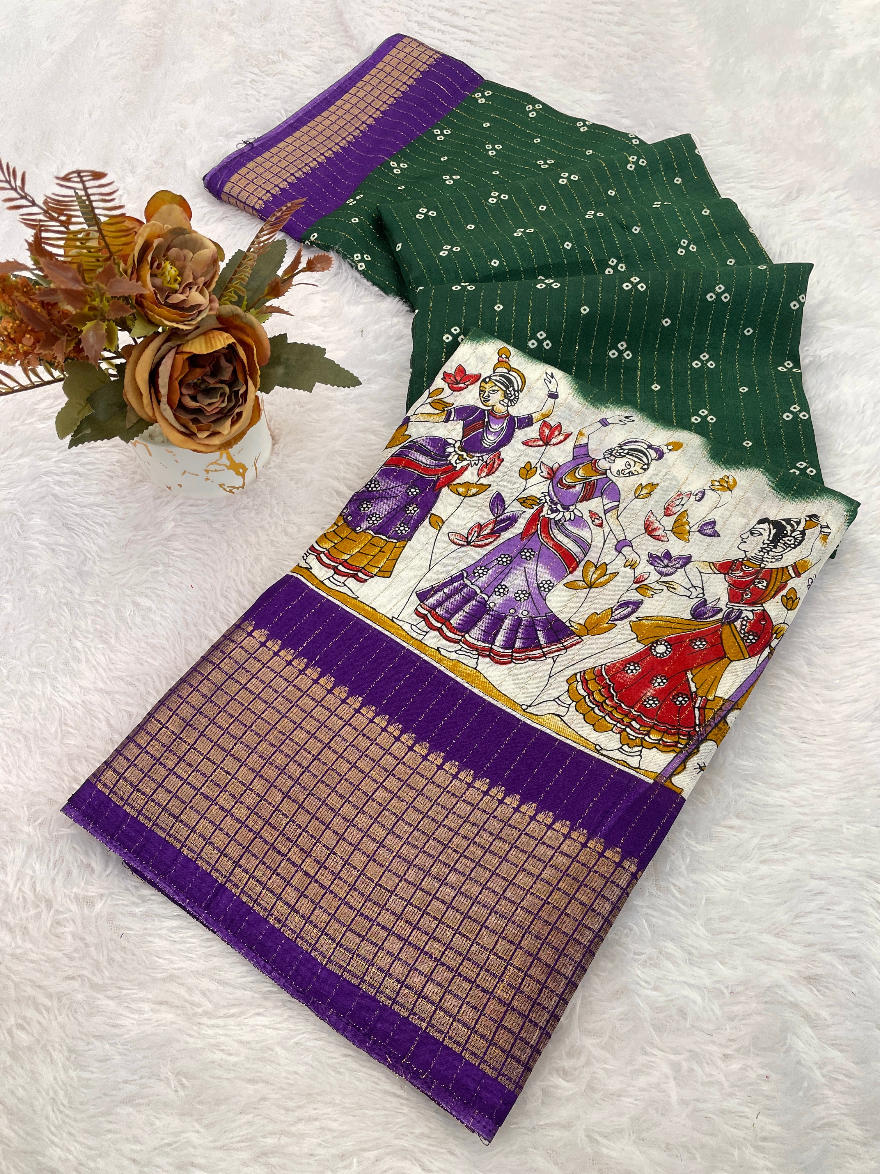 Designer Kalamkari Print With Designer Pllu Women Saree