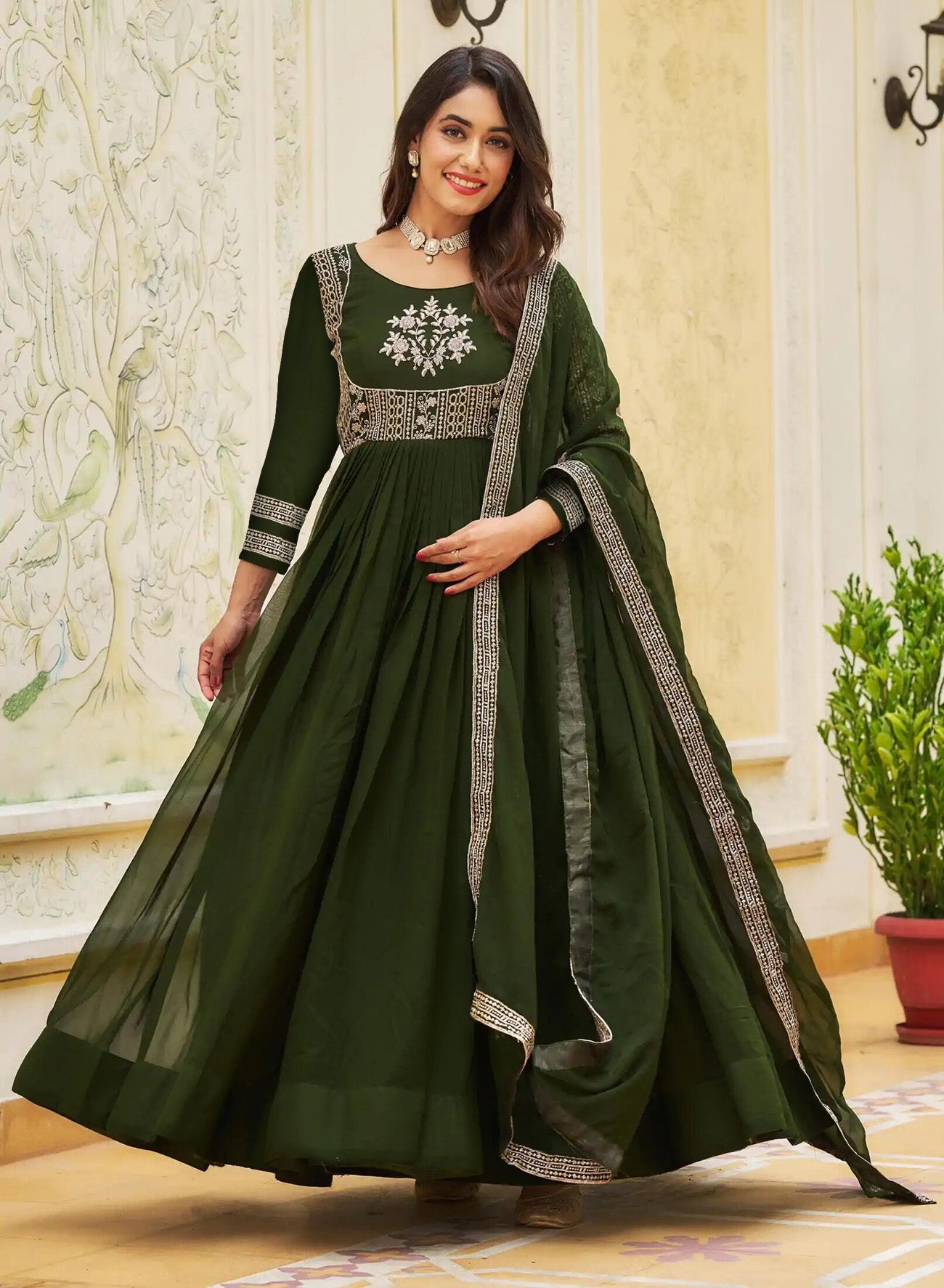 Embroidered Georgette Stitched Anarkali Gown