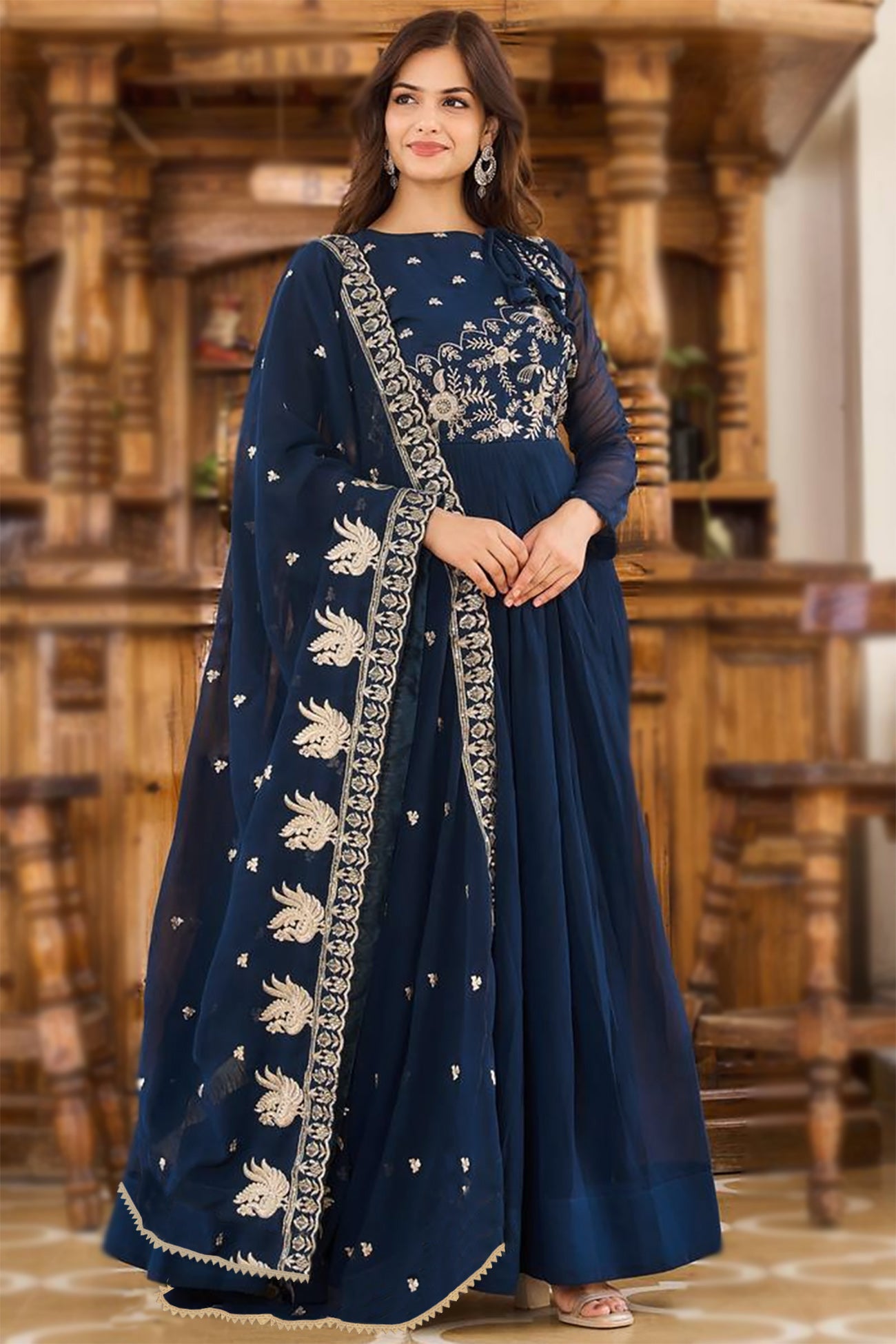 Embroidered Georgette Stitched Anarkali Gown