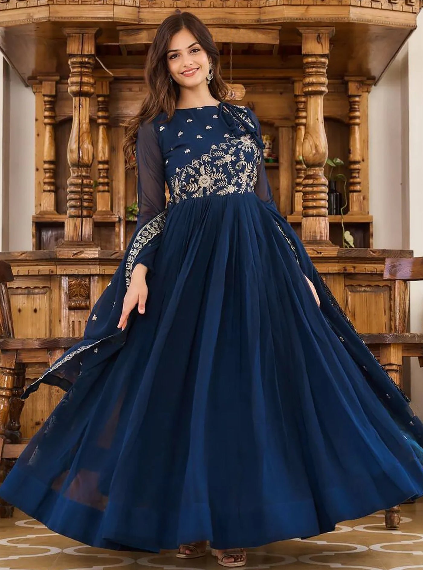 Embroidered Georgette Stitched Anarkali Gown