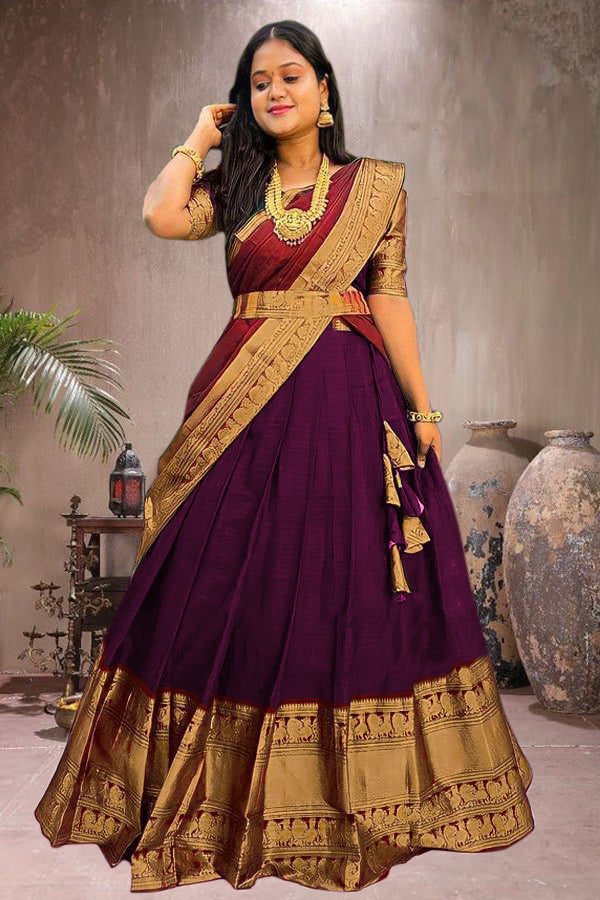 Women Woven Design Jacquard Un-Stitched Lehenga Choli Dupatta Set