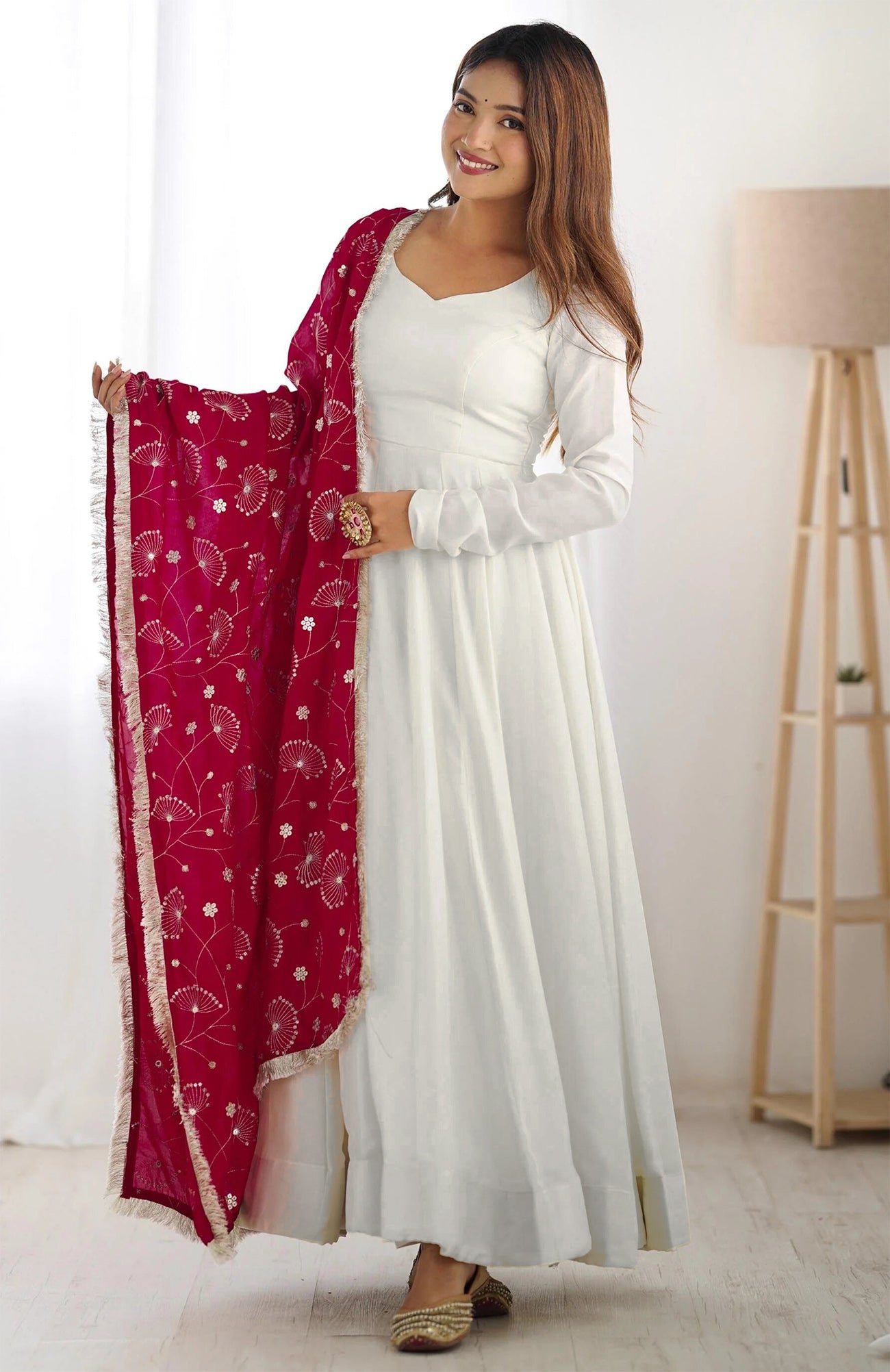 *Solid Anarkali Gown With Embroidered Dupatta*