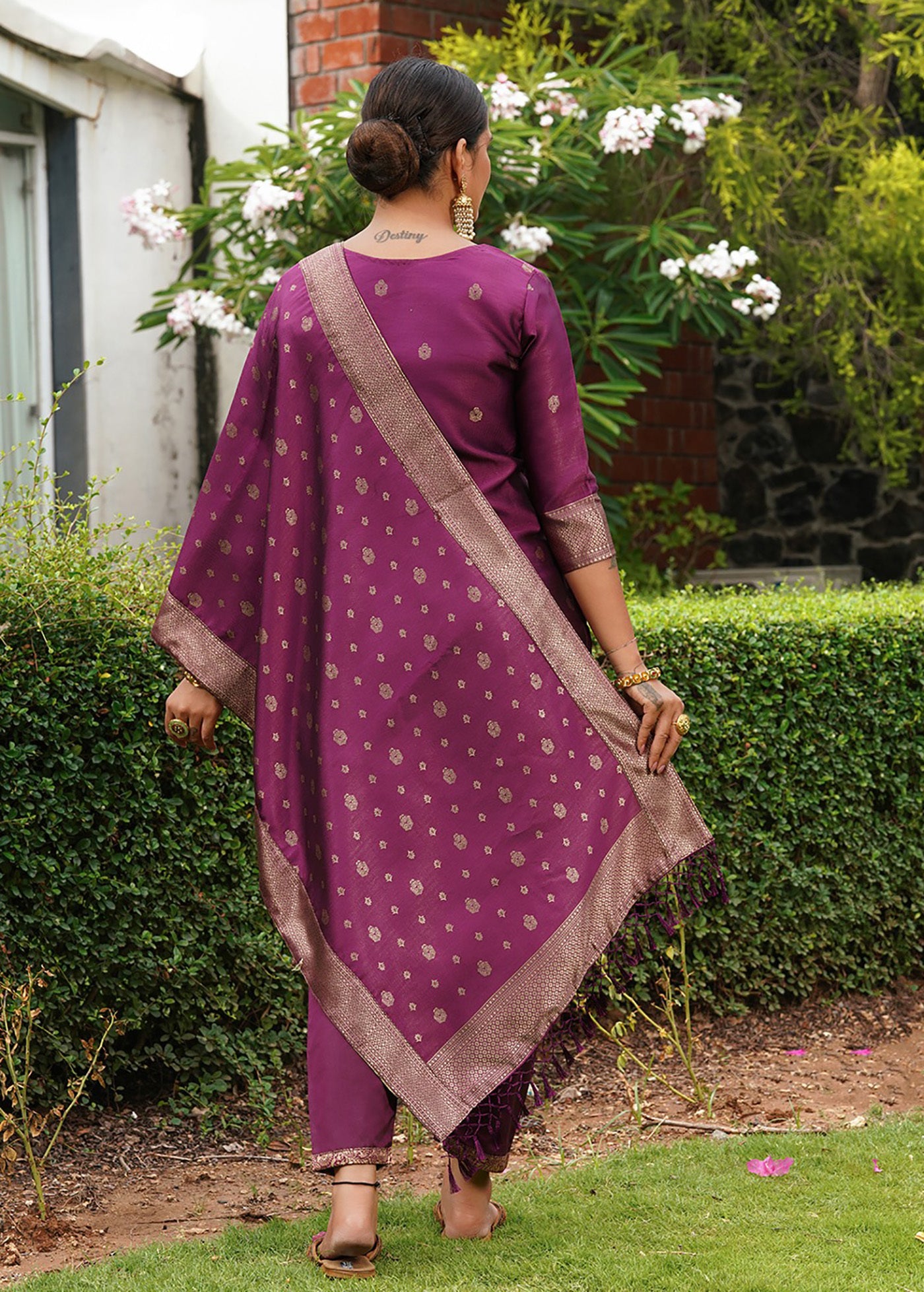 Elegant Purple Silk Embroidered Salwar Kameez with Banarasi Dupatta