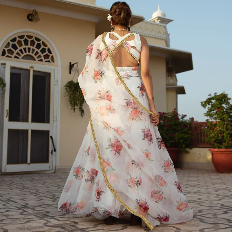 White floral printed ethnic lehenga set