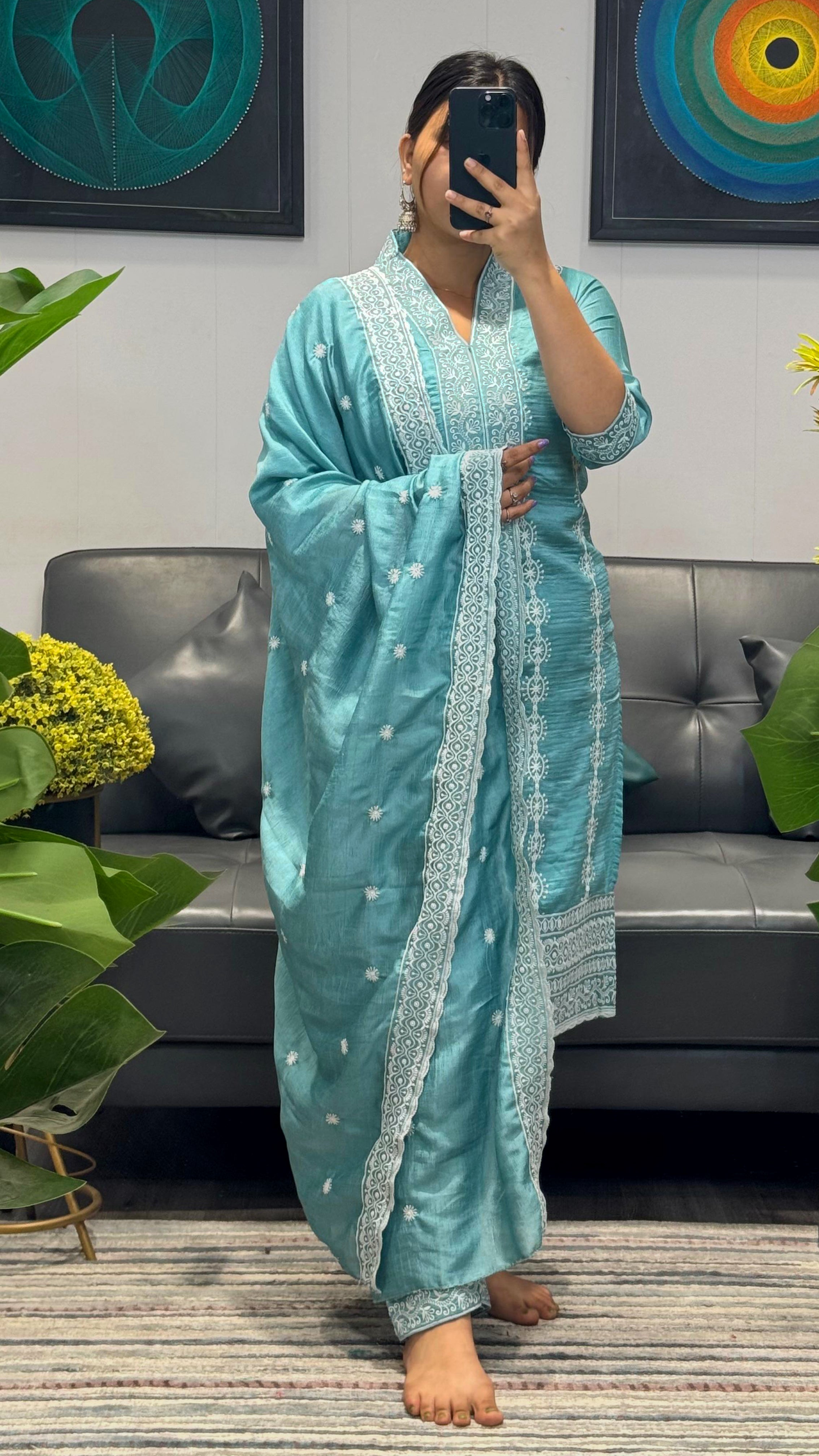 Women Silk Kurta Pant Dupatta Set