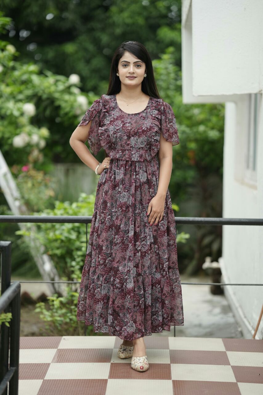 Elegant Blue Floral Maxi Dress – Soft Georgette | Summer Wear