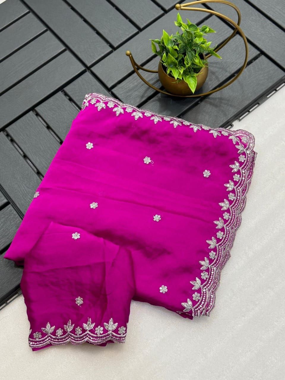 Pure blooming black rangoli Silk Fabric along with designer zari embroidery Saree