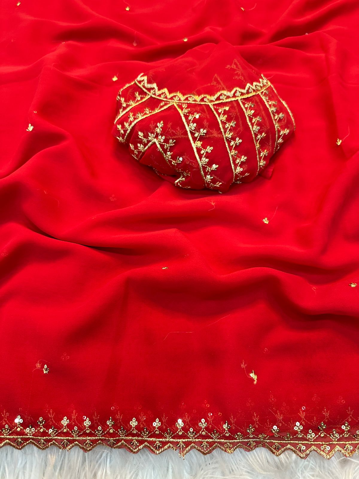 Pure Soft Georgatte Fabric Saree With Heavy Embroidery Work & Fancy Work Blouse