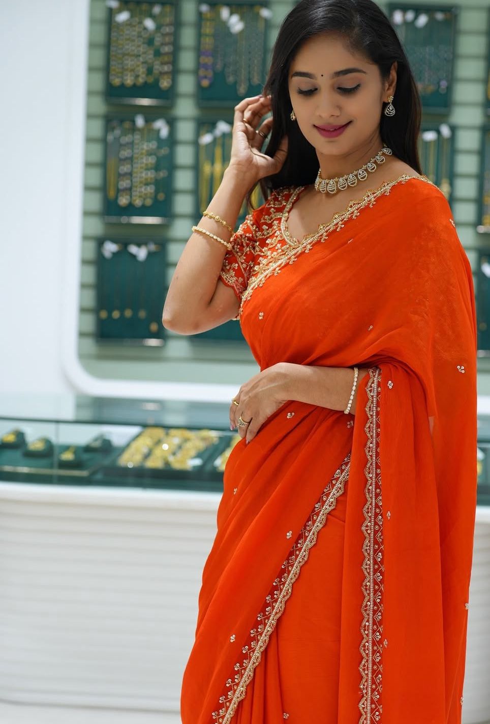 Pure Soft Georgatte Fabric Saree With Heavy Embroidery Work & Fancy Work Blouse