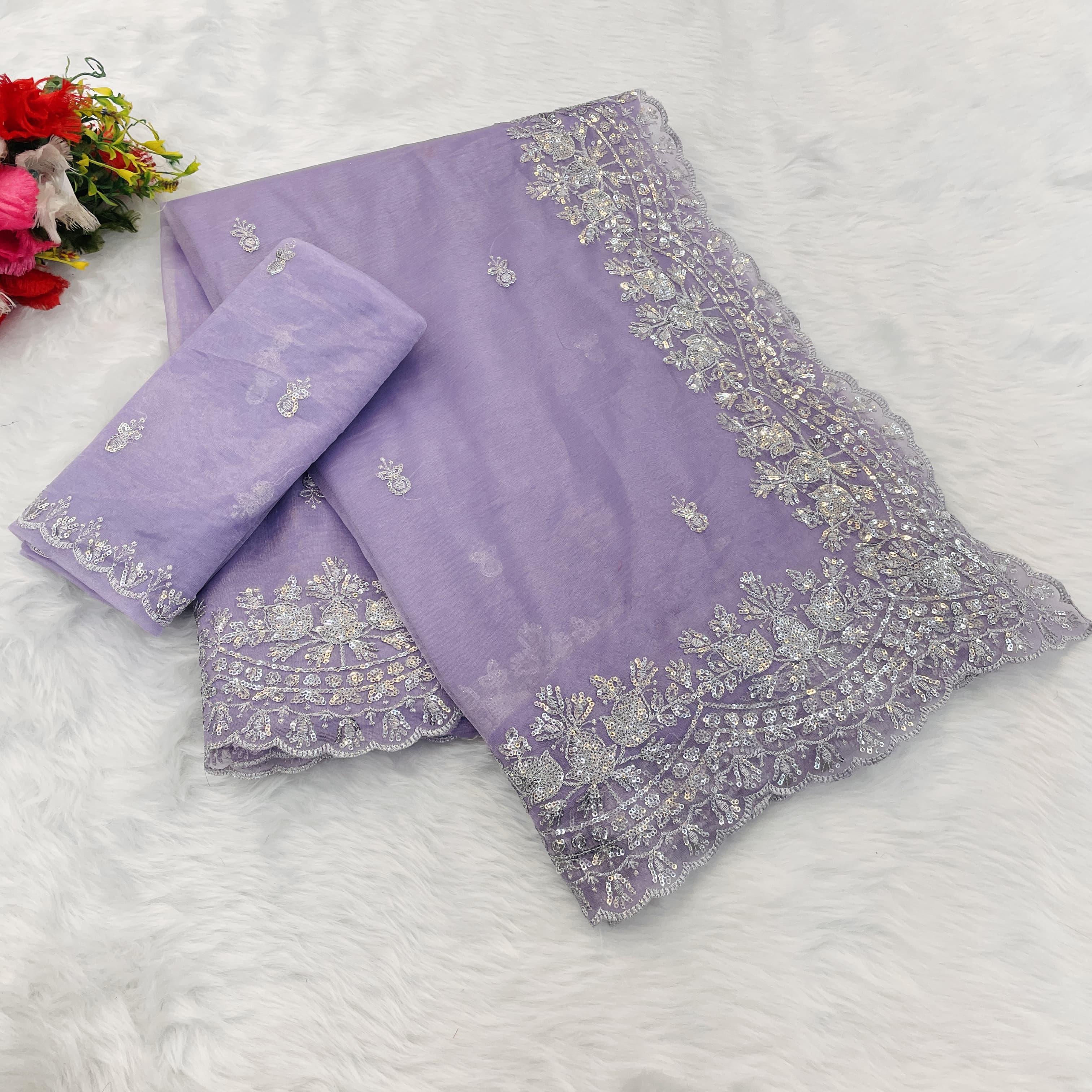 Jimmy Choo soft fabrics with embroidery c pallu work with cut work border