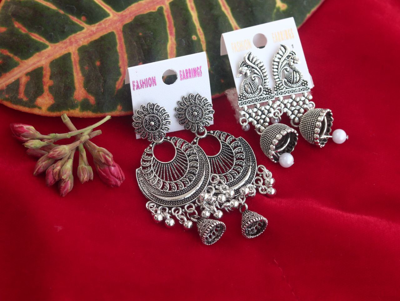 Trendy Oxidised Silver Earrings Combo – Set of 2 Stylish Designs for Ethnic & Party Wear