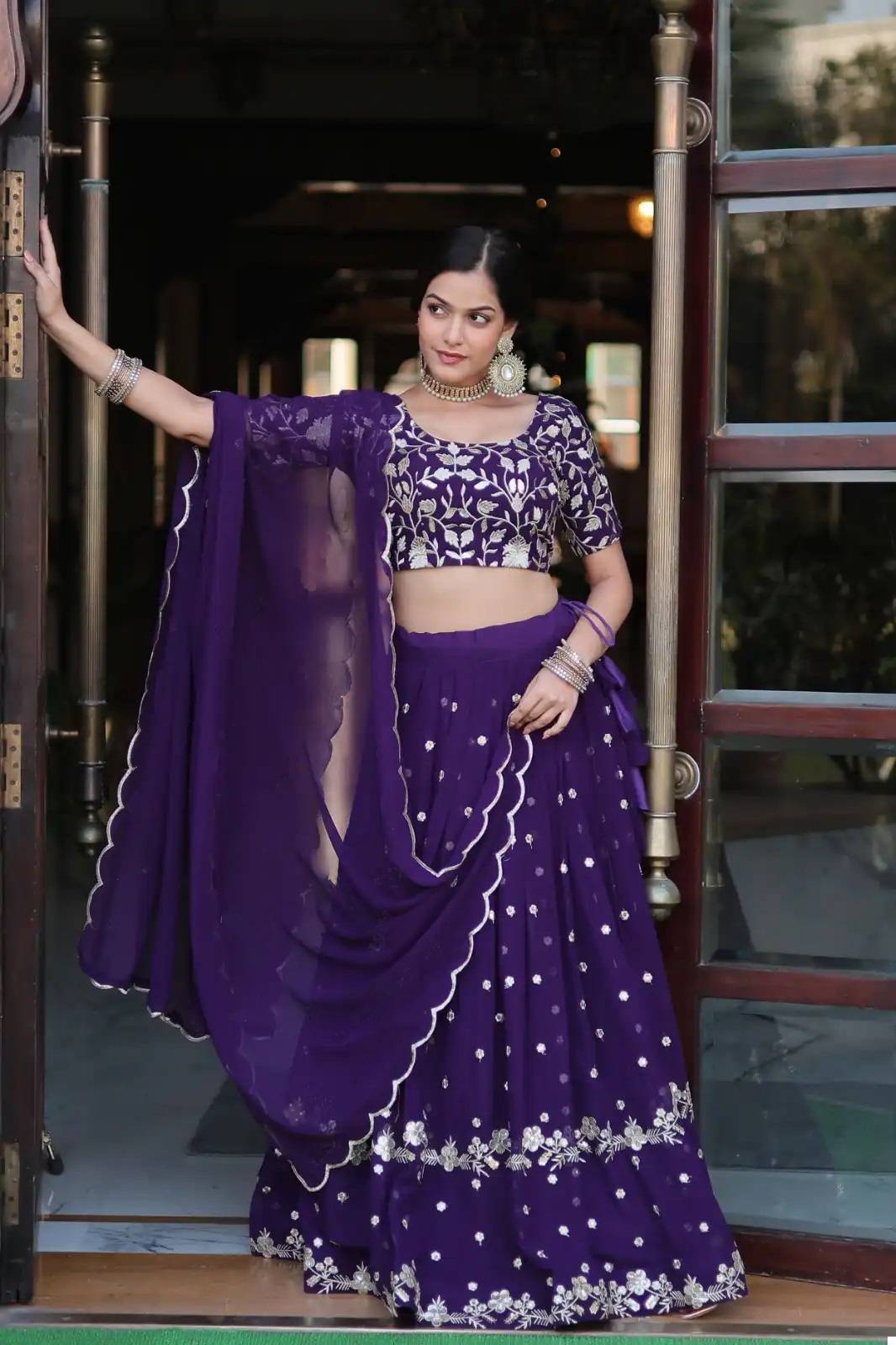 Embroidered Semi Stitched Lehenga Choli Dupatta Set