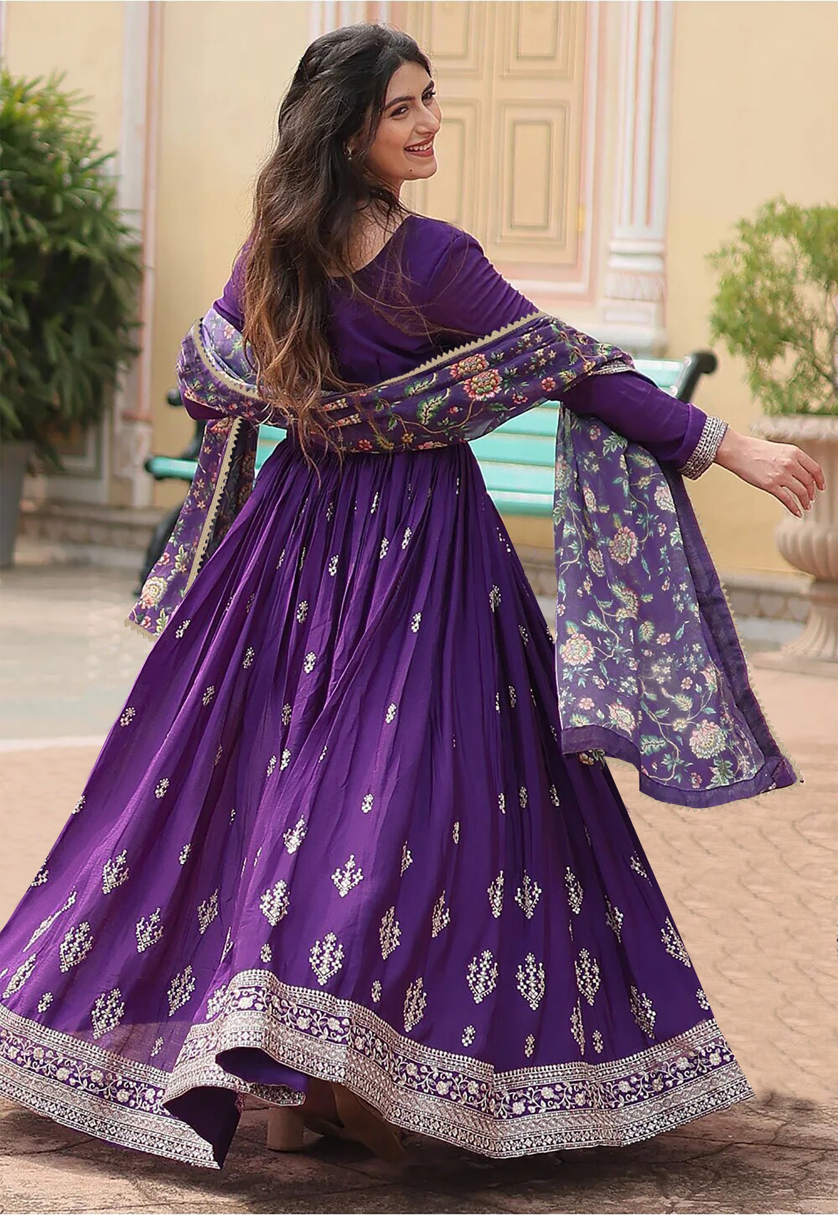 Embroidered Georgette Stitched Anarkali Gown