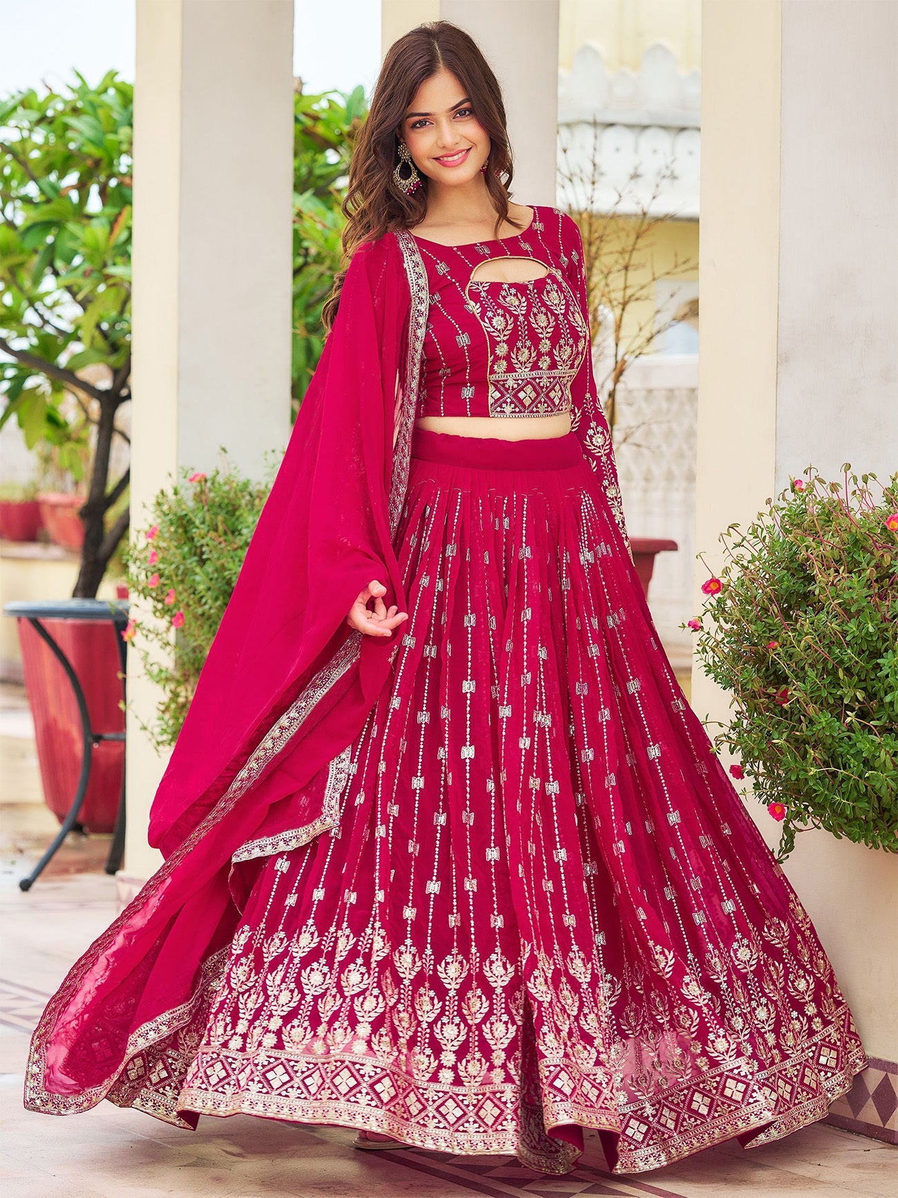 Elegant Maroon Embroidered Lehenga Choli with Dupatta – Festive & Wedding Wear