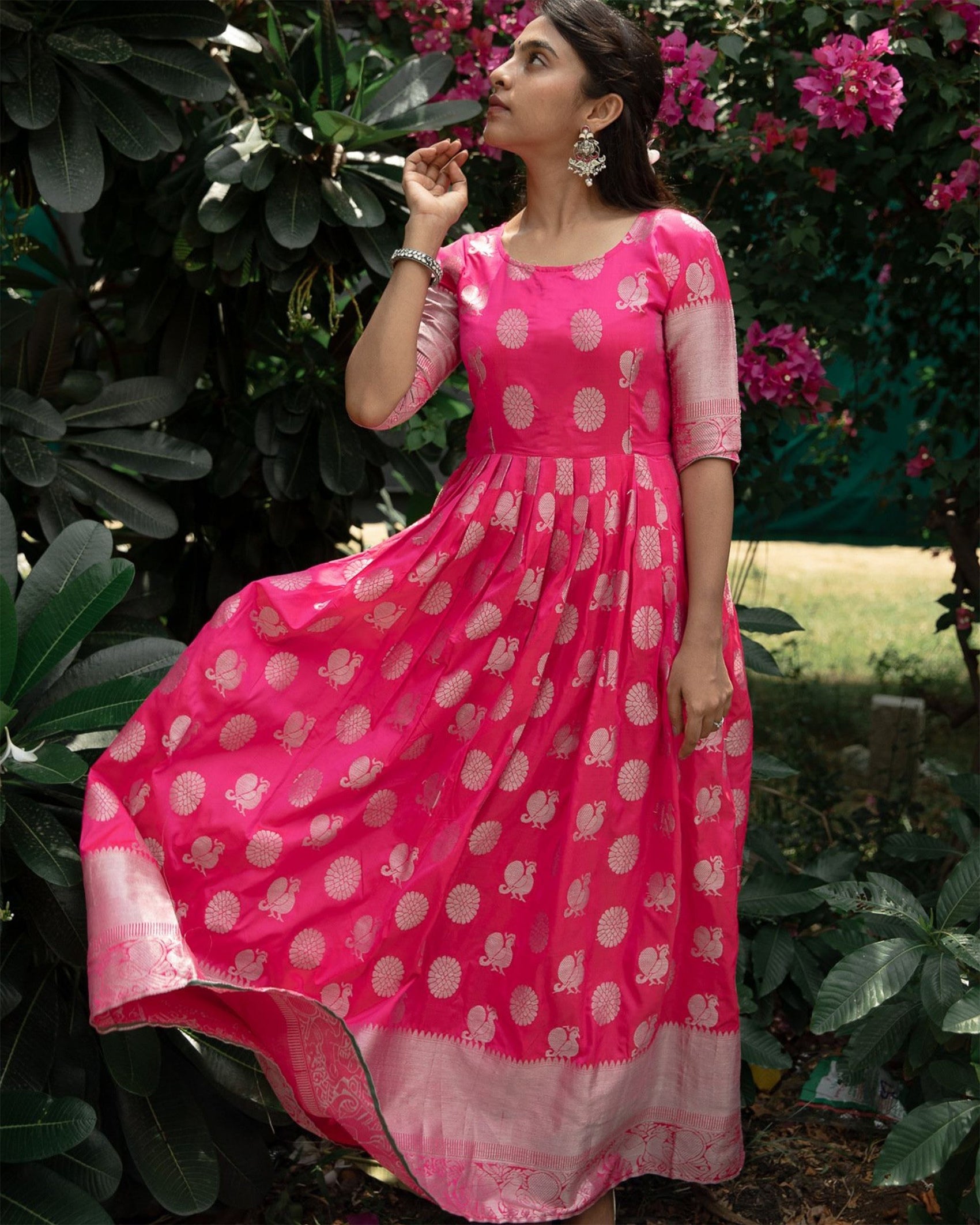 Women Woven Jacquard Stitched Anarkali Gown