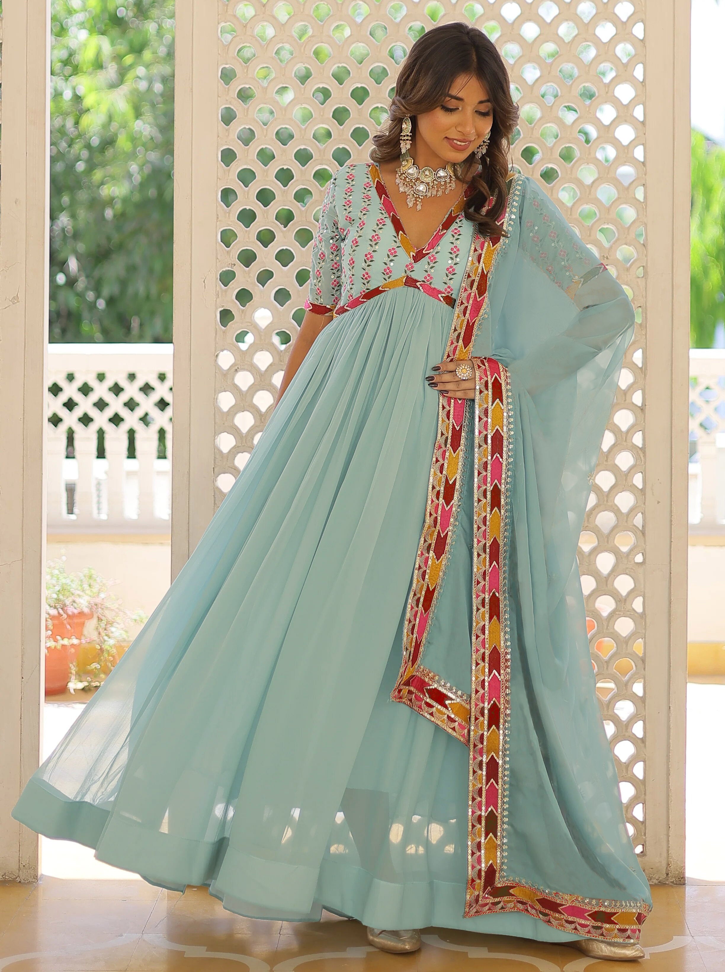 Embroidered Georgette Stitched Anarkali Gown