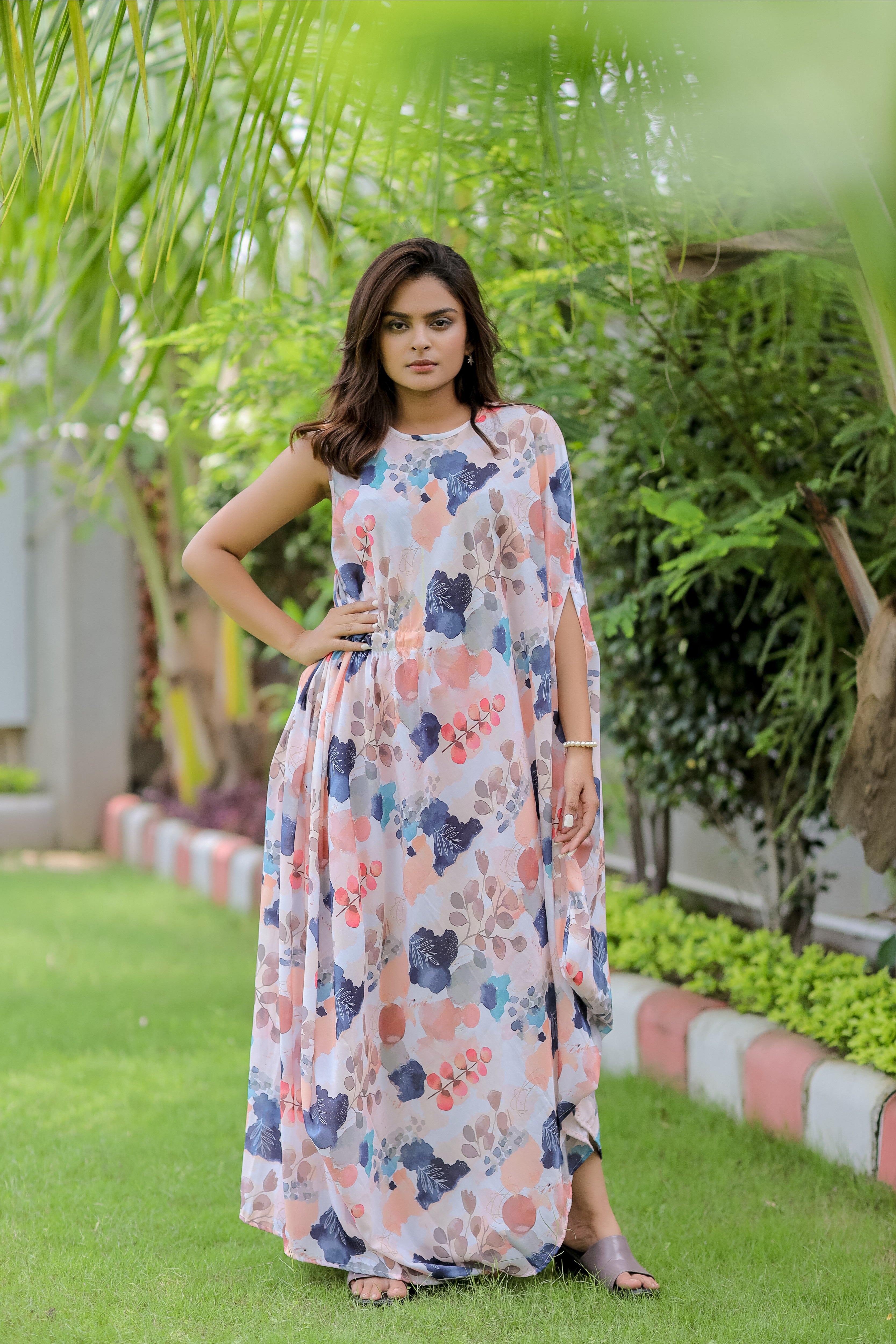 Women's Floral One-Shoulder Maxi Dress – Lightweight Summer Kaftan Style