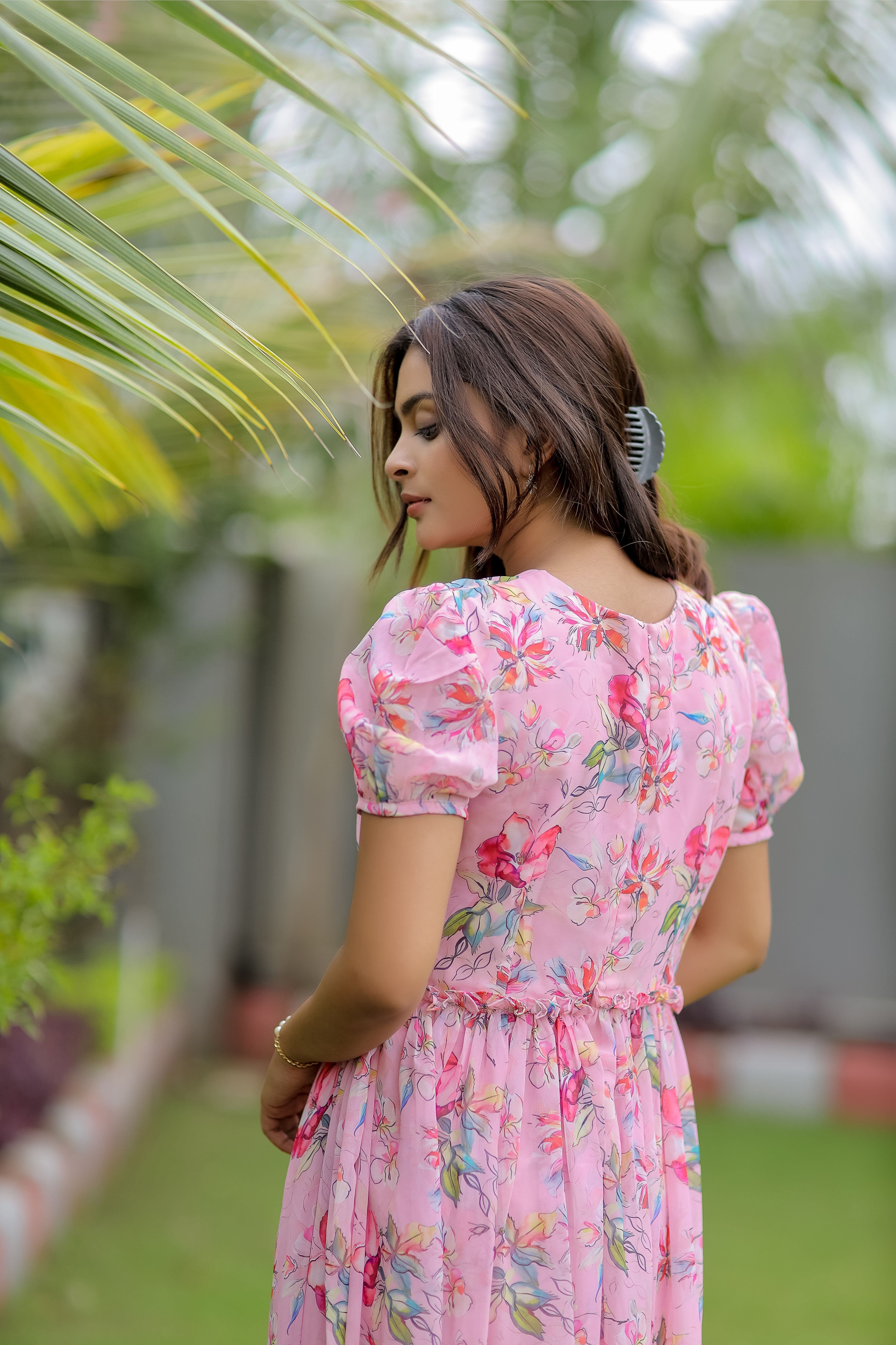 Floral Pink Puff Sleeve Maxi Dress – Summer Garden Vibes