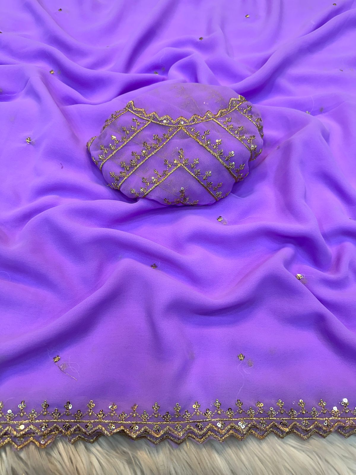 Pure Soft Georgatte Fabric Saree With Heavy Embroidery Work & Fancy Work Blouse