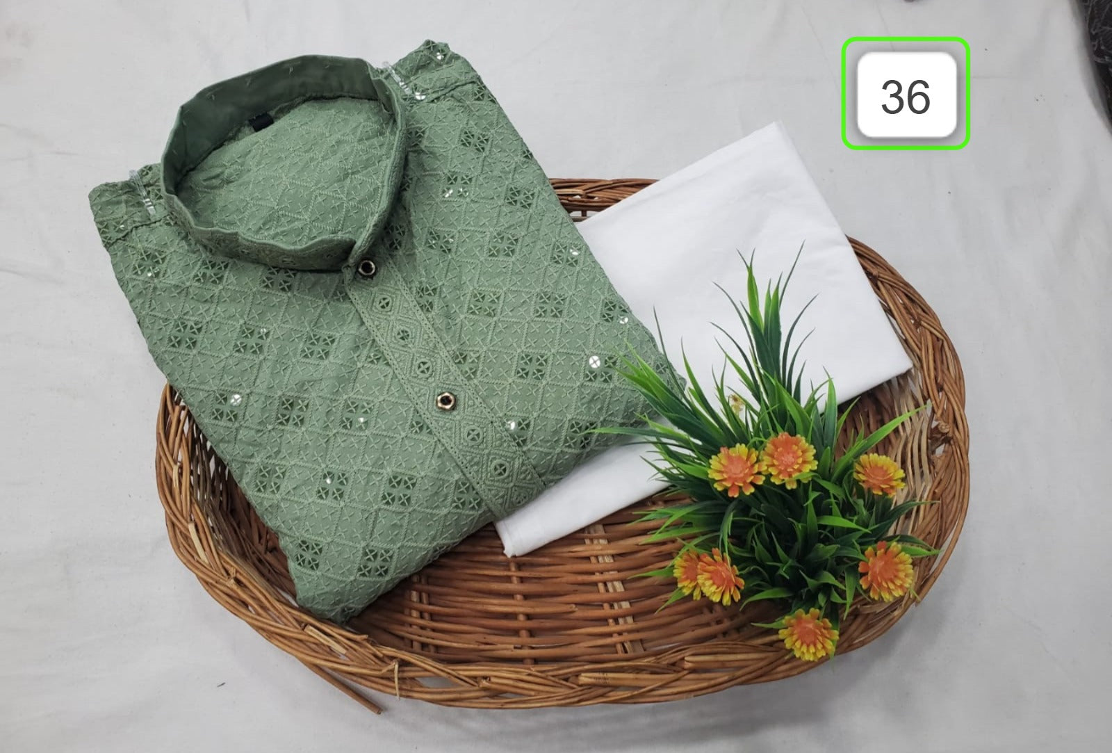 Men's Embroidered Brown Kurta with White Pajama - Traditional Ethnic Wear