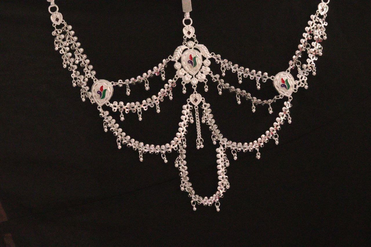 Bridal Oxidised Silver Multi-Layered Kamarbandh with Stone and Leaf Detailing