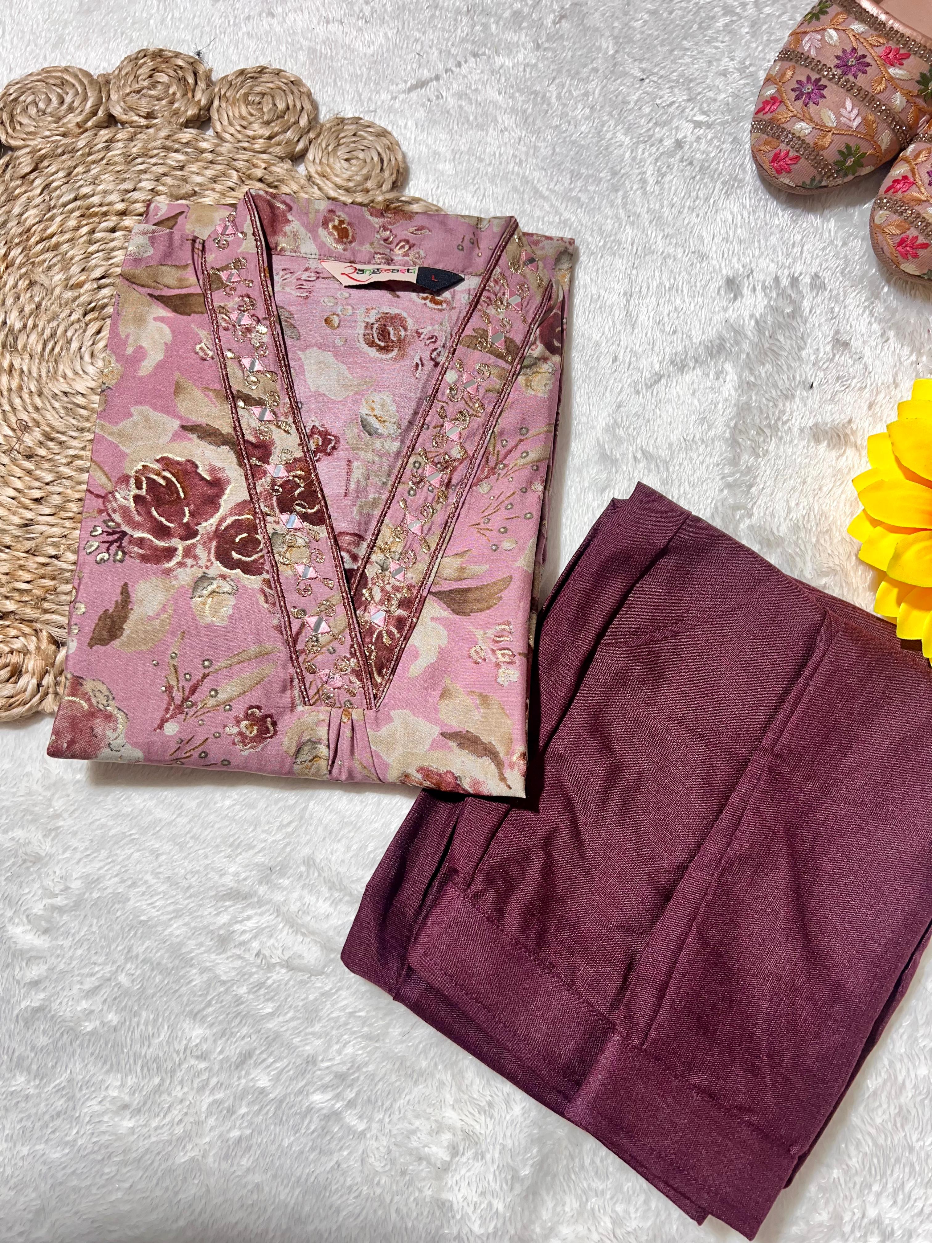 Floral Printed Kurti with Matching Pant – Soft Cotton Blend | Daily & Office Wear