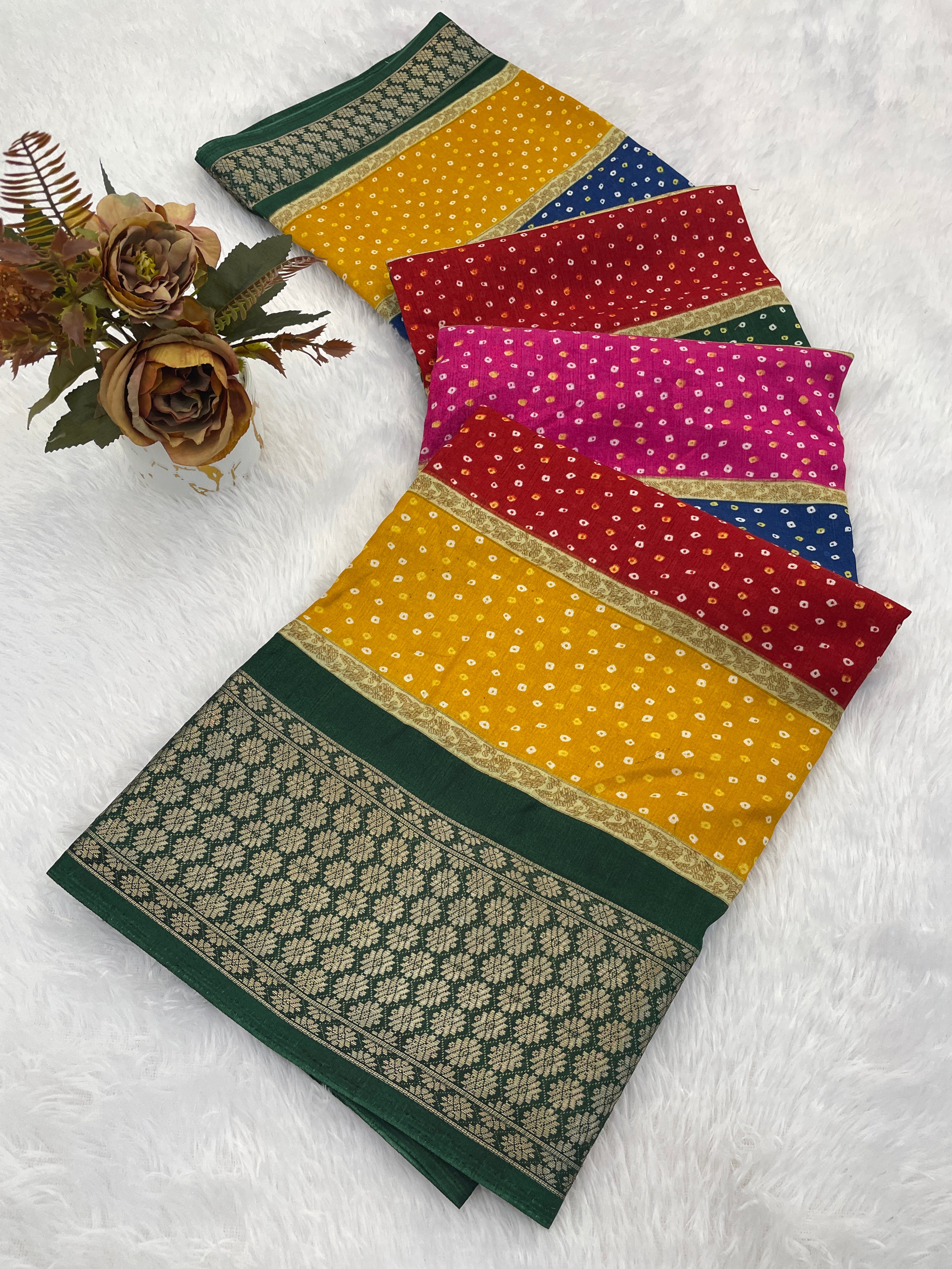 Designer Bandhani Print With Designer Pllu Women Saree