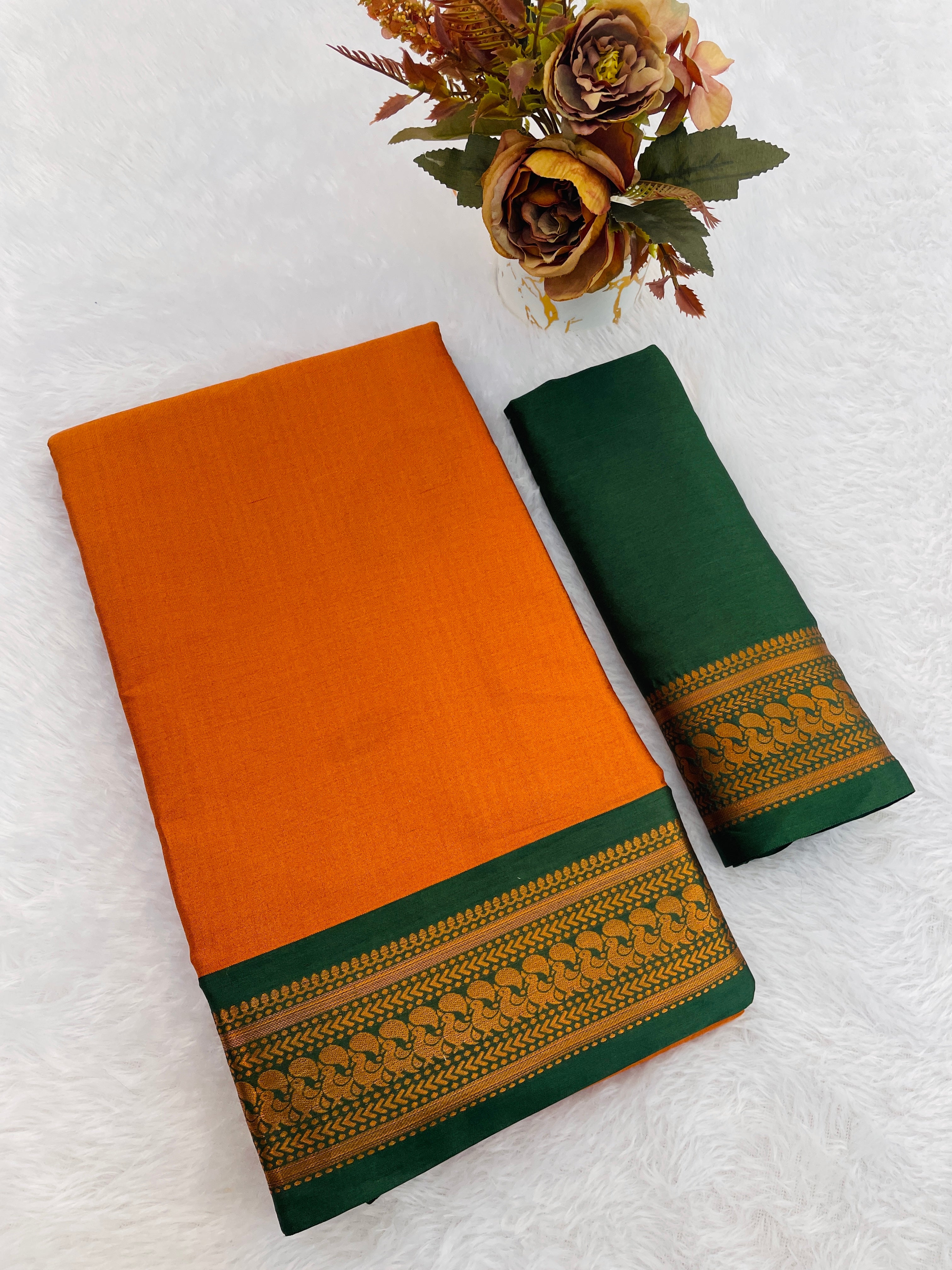 Aura Cotton Designer Border With chitt pallu saree For Women