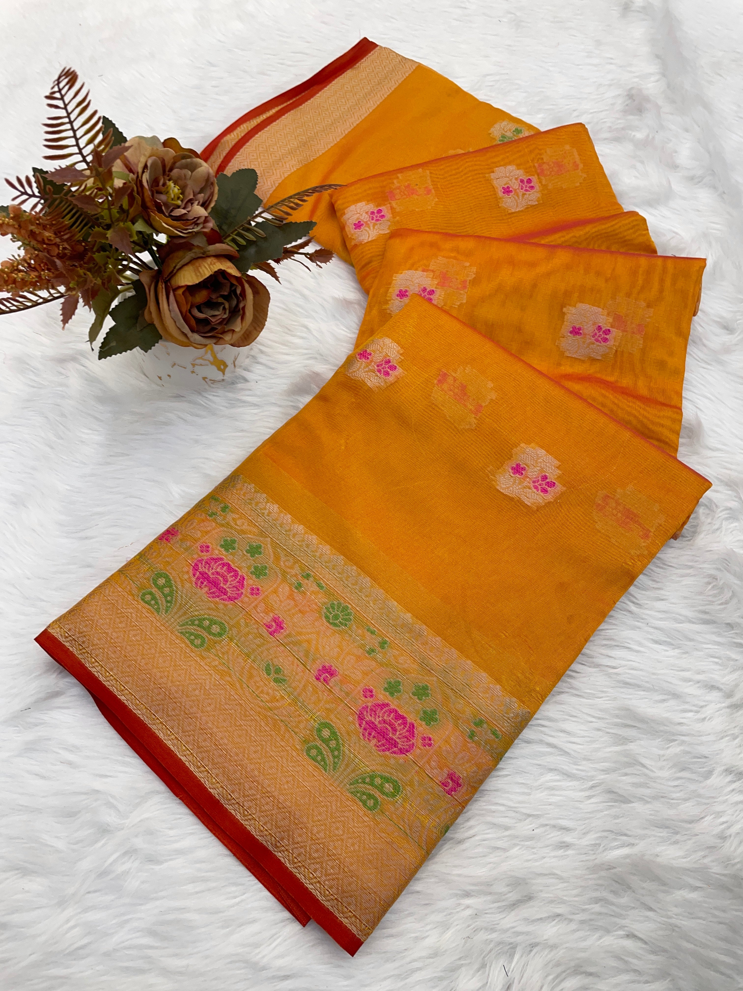 Organza Designer Border With Mina Butti With chitt pallu saree For women