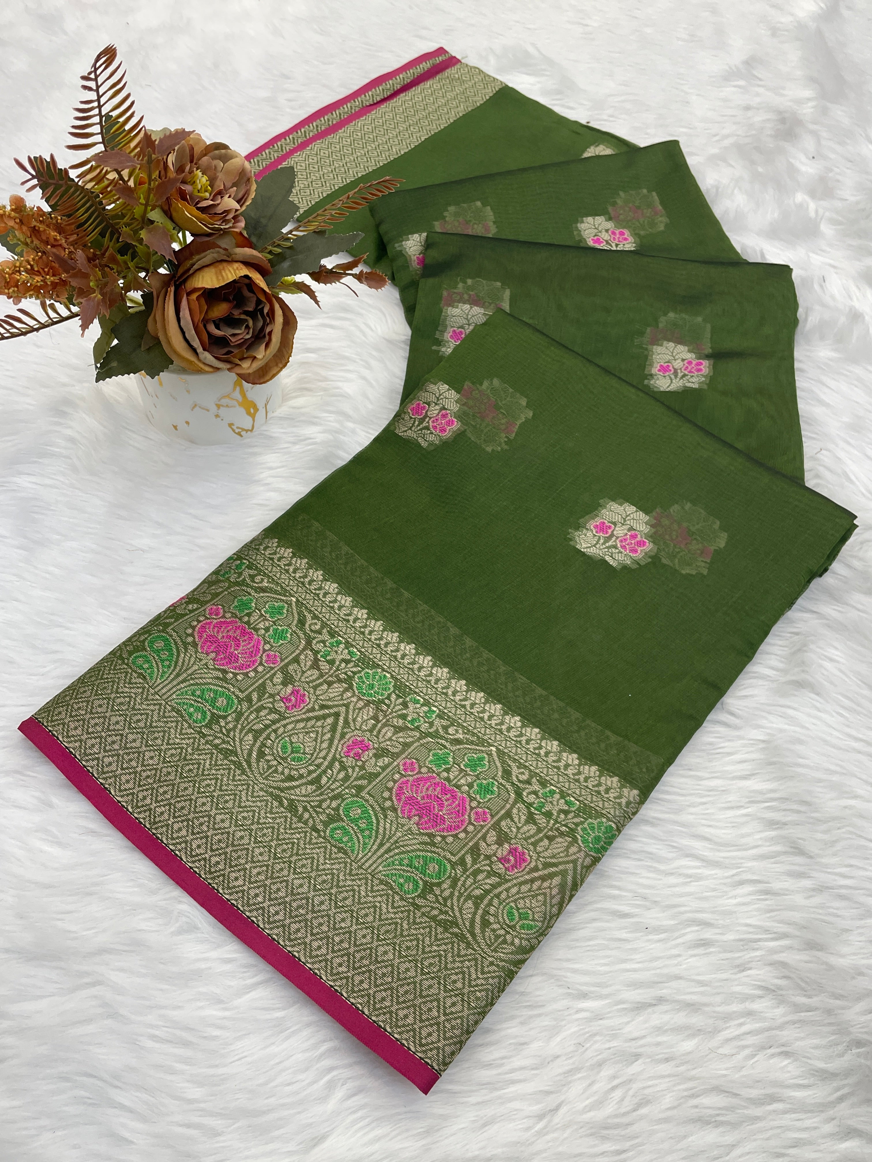 Organza Designer Border With Mina Butti With chitt pallu saree For women