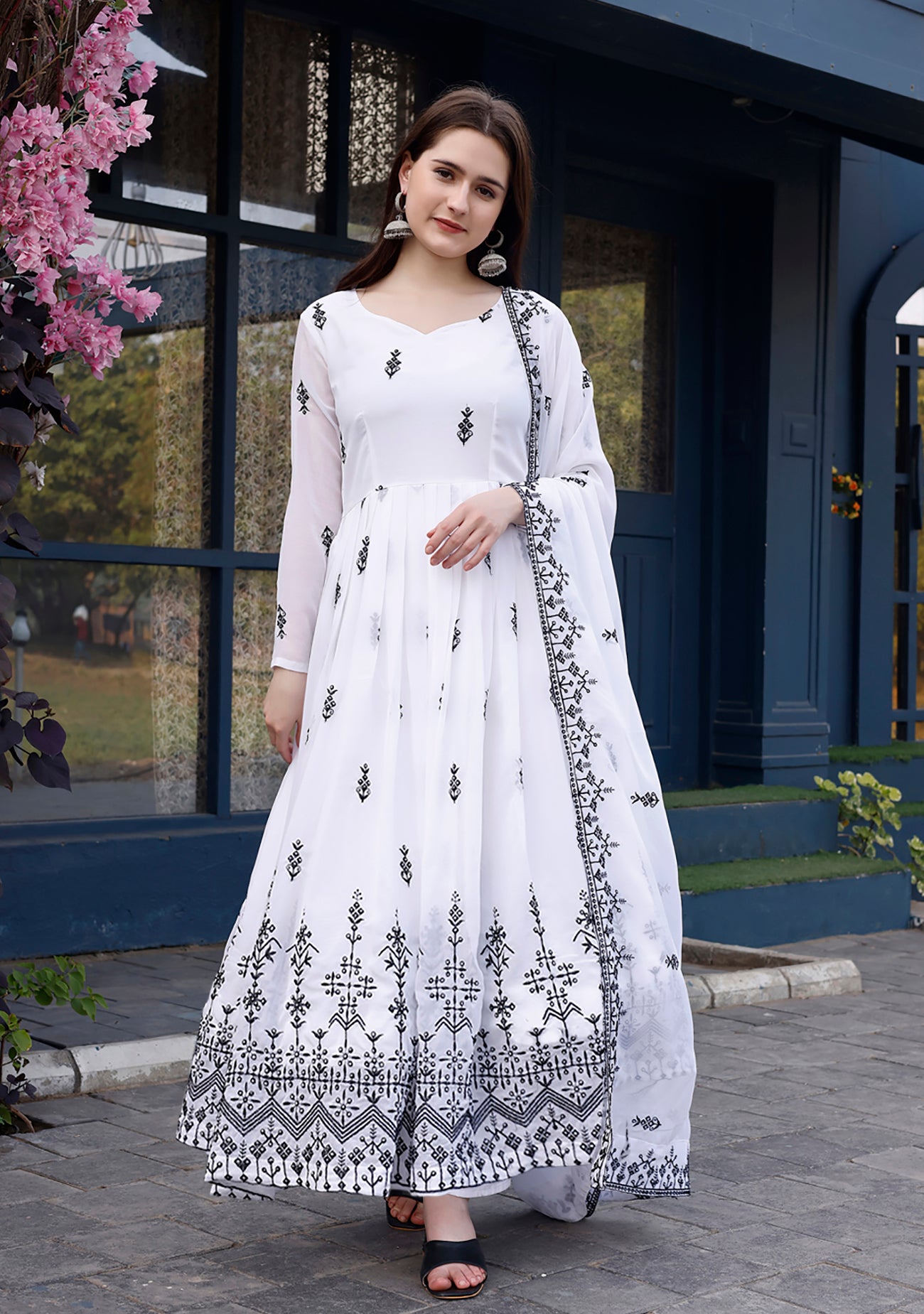 xEmbroidered Georgette Stitched Anarkali Gown With Dupatta