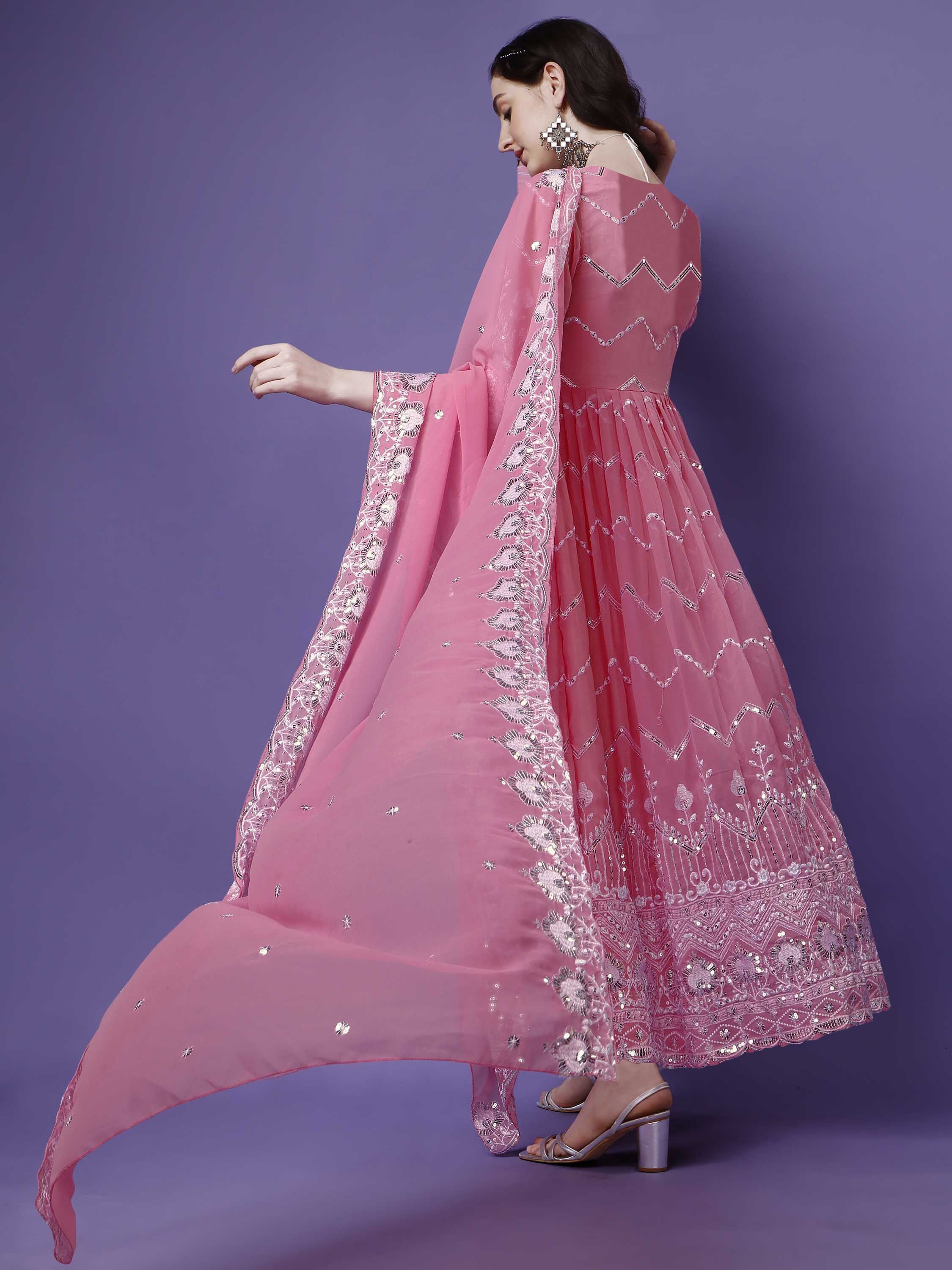 Embroidered Georgette Stitched Anarkali Gown With dupatta
